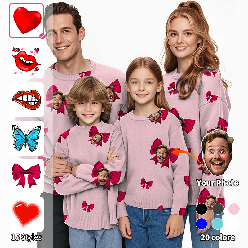 Custom Photo Face Custom Color Pink Love Crewneck Pullover Ugly Sweater Men Women Boy Girl Family