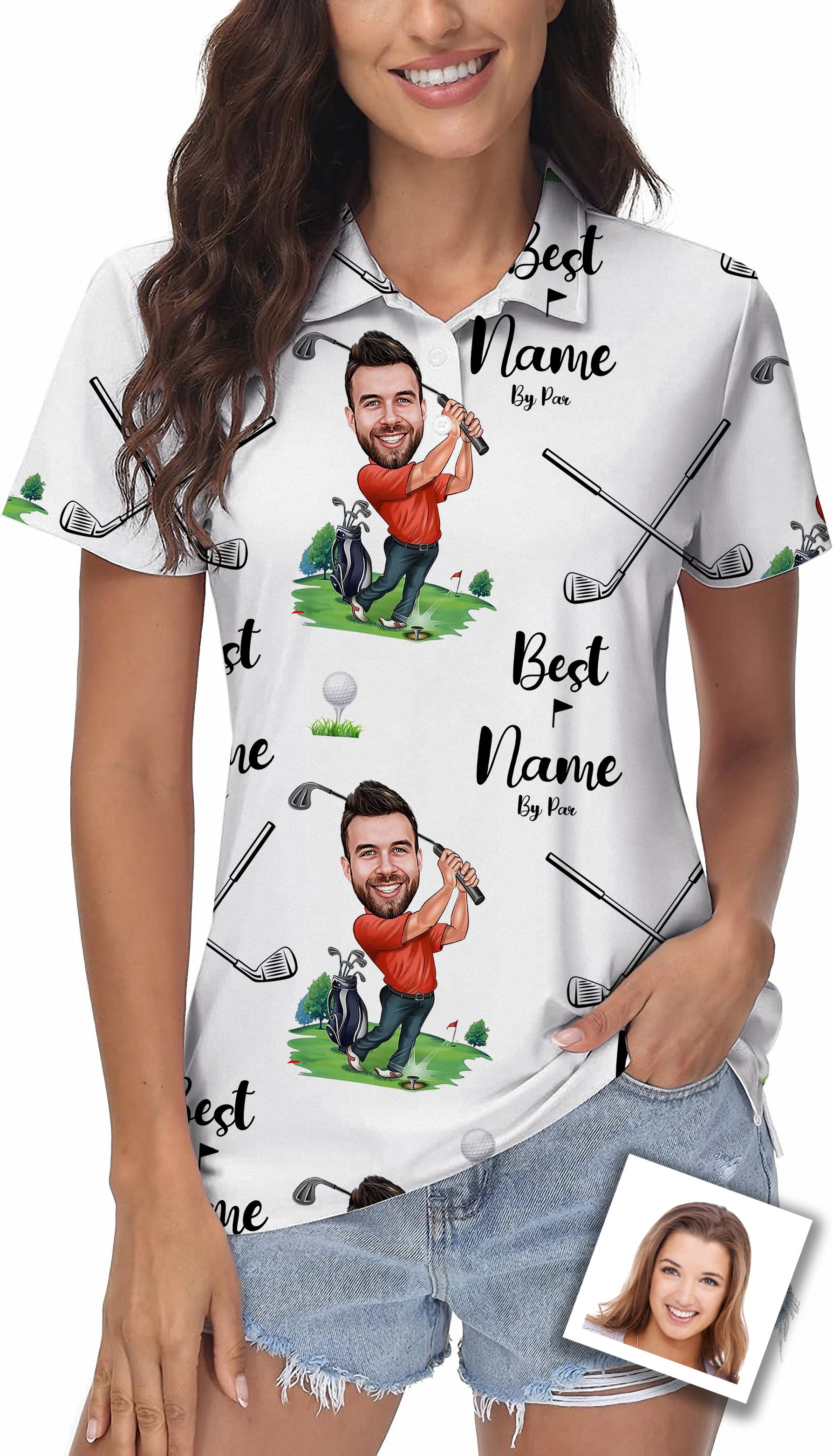 Custom Photo Face & Your Name Women's Golf Polo