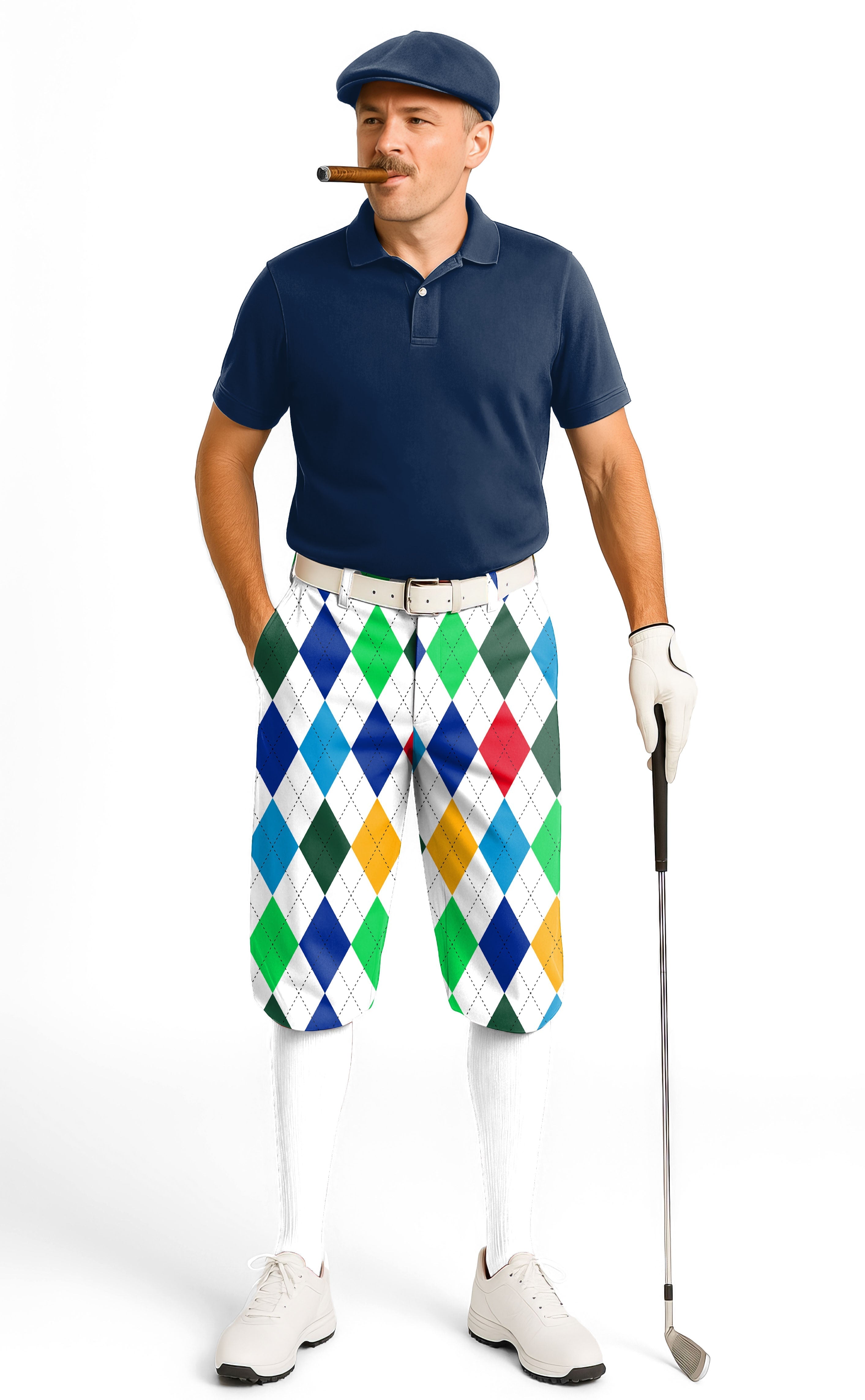 Argyle colorful men's golf knickers pants with snug ankle cuffs and breathable fabric