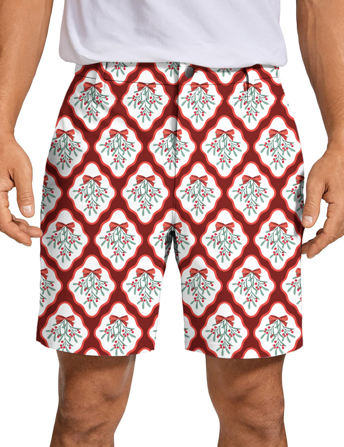 Men's Christmas red holly Golf Shorts