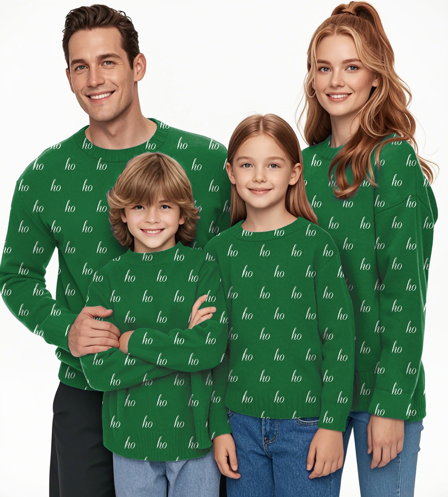 Green Custom Name Christmas Crewneck Pullover Ugly Sweater Men Women boy girl family