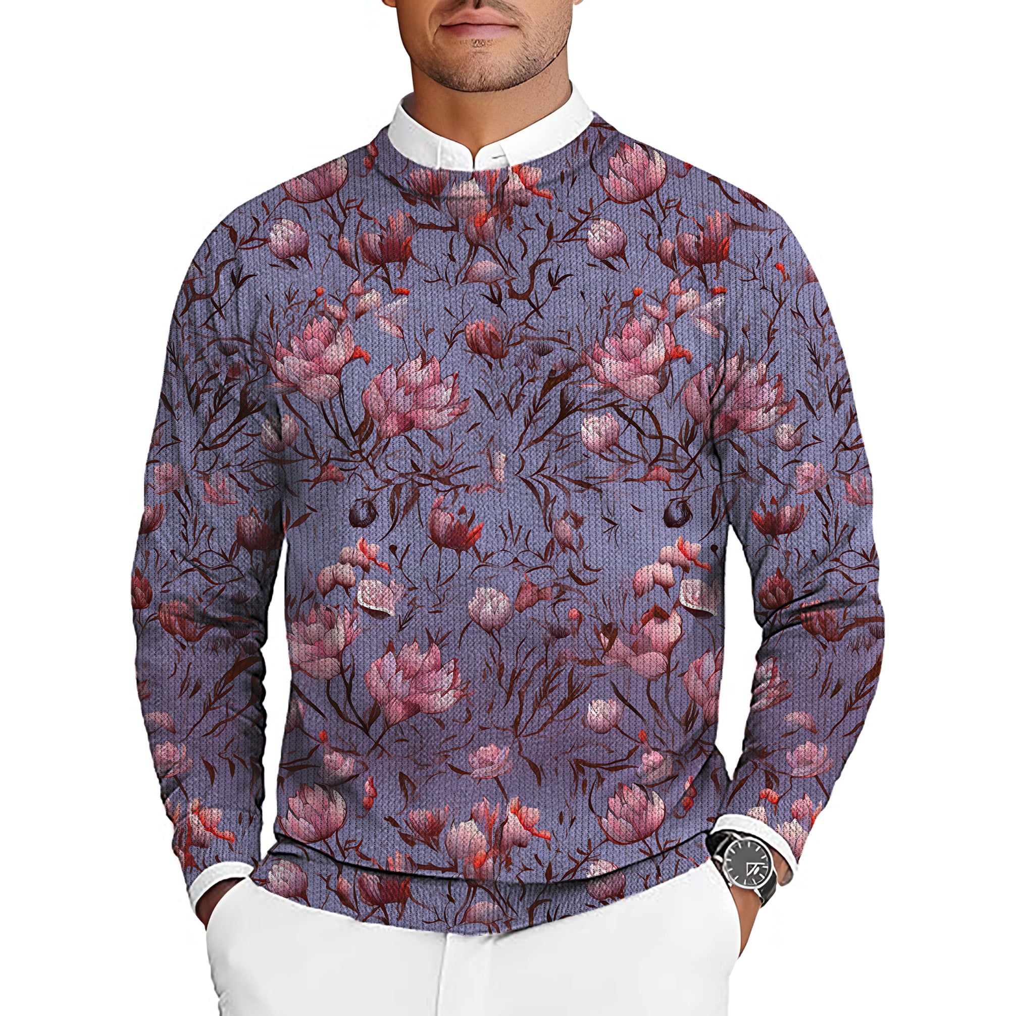 Cherry blossoms Men's Golf Crewneck Pullover Sweaters Ugly Sweater