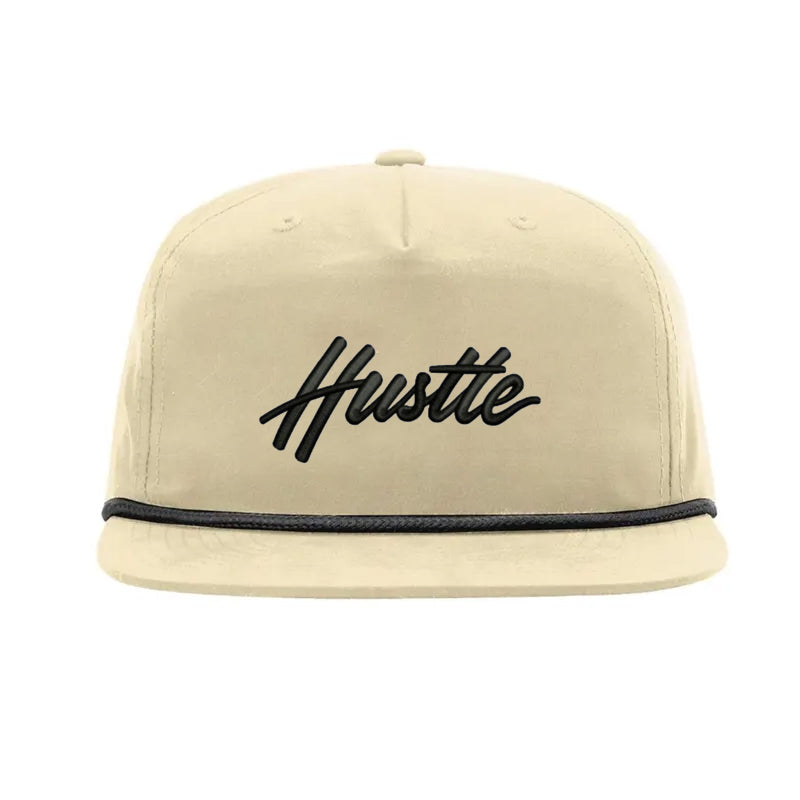 3D Embroidered Hustle Script Beige Name Hats