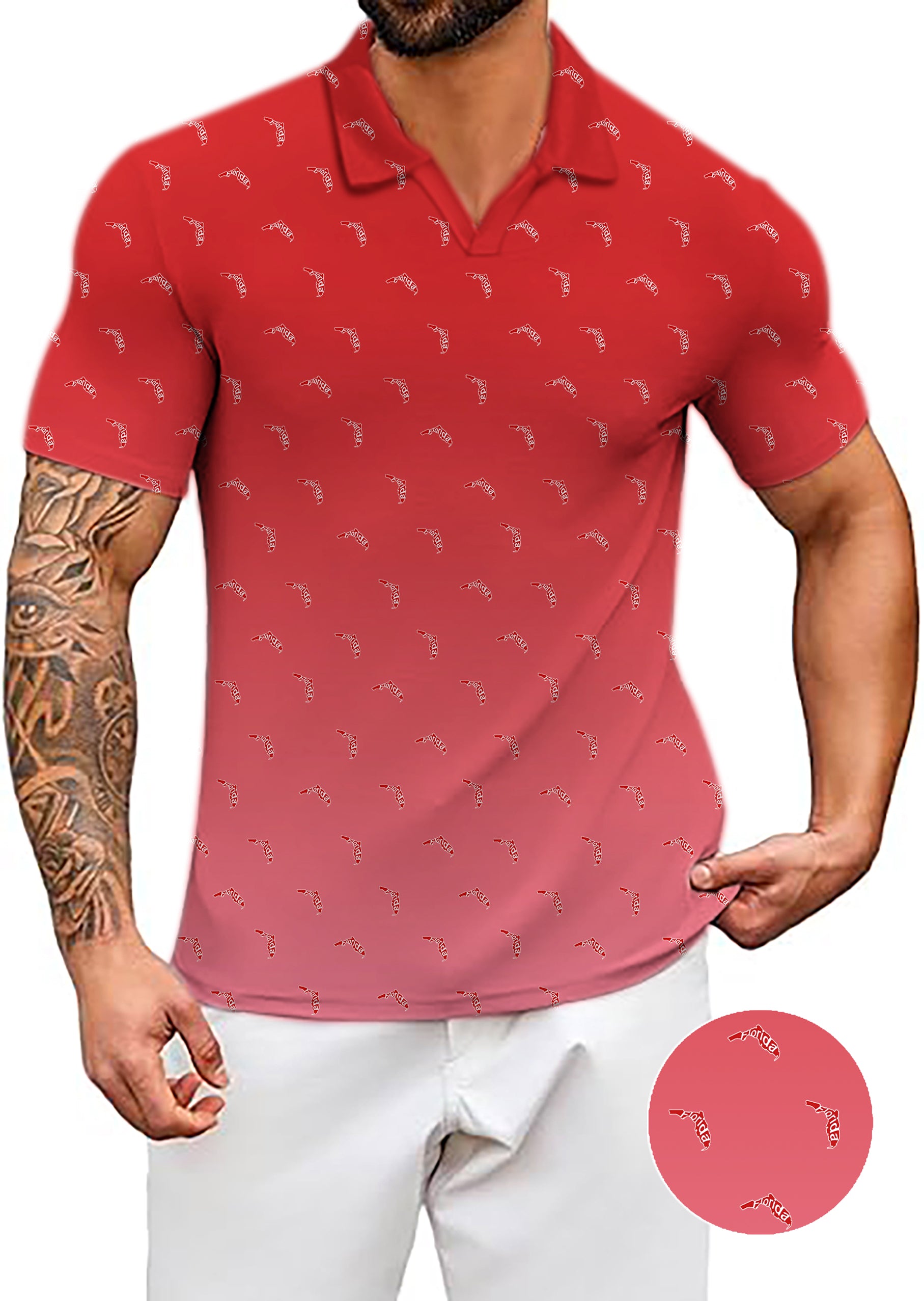 Men's Red Florida V Neck Golf Polo Shirts