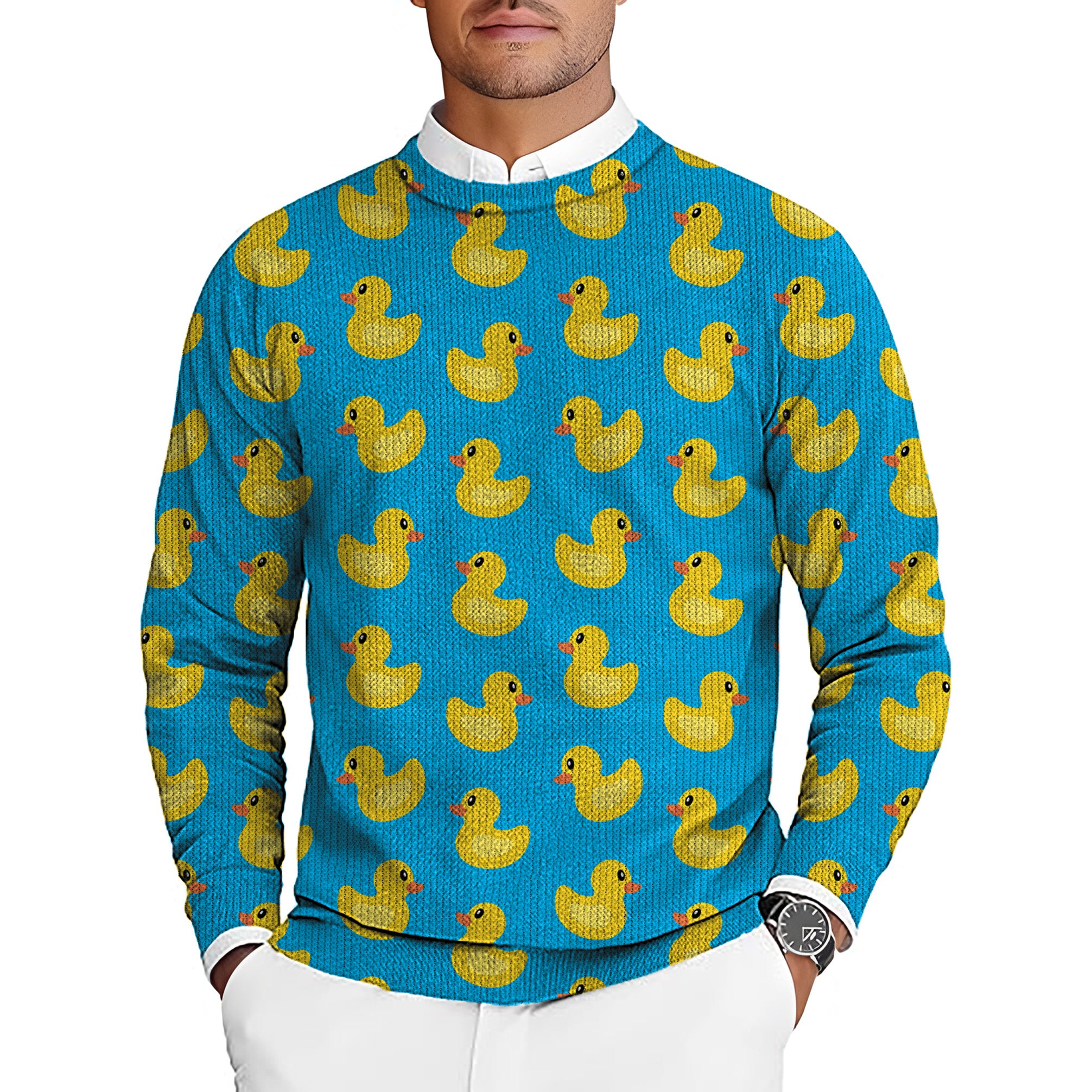 Yellow duck Men's Golf Crewneck Pullover Sweaters Ugly Sweater