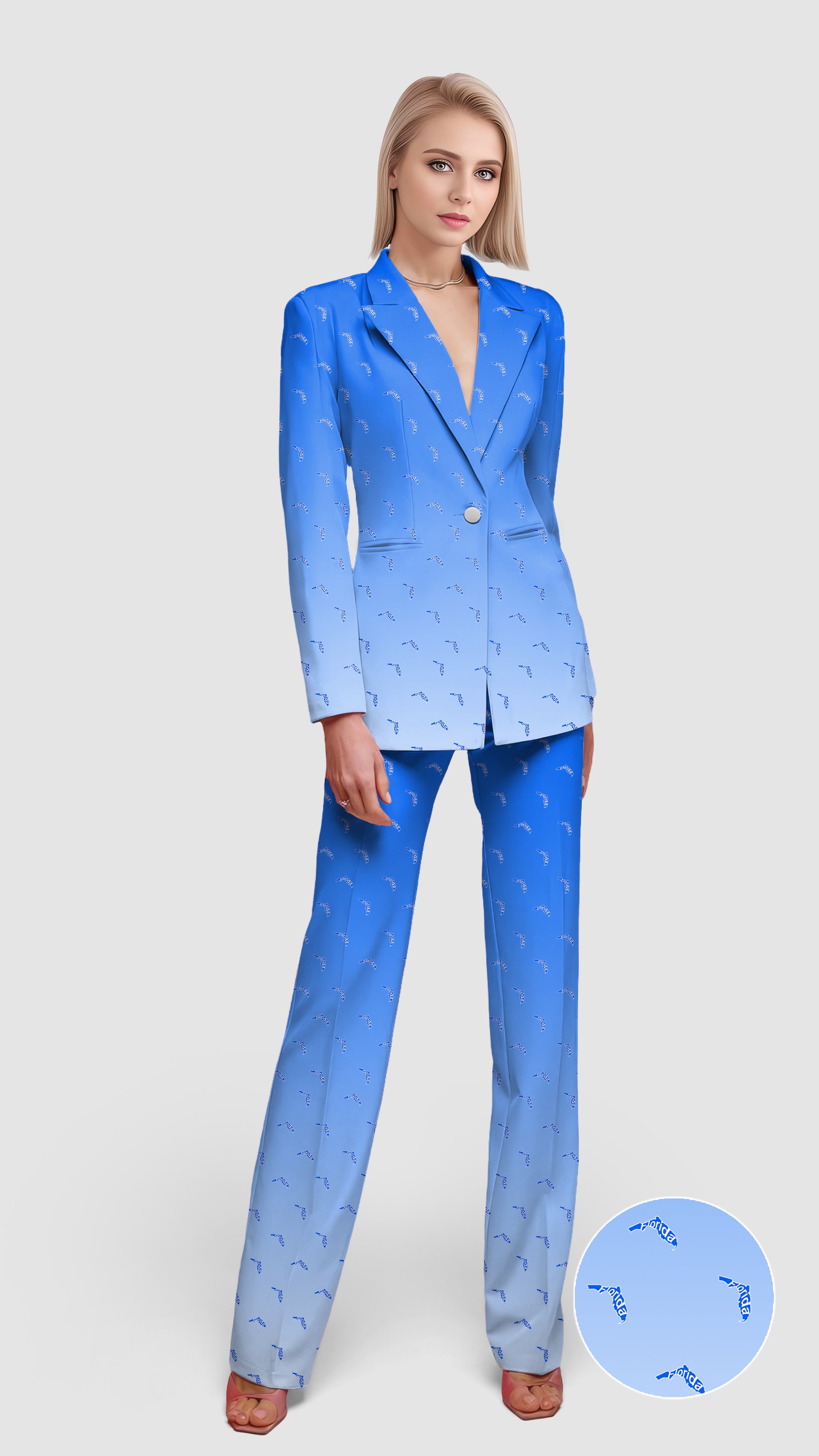 Blue Florida Women's Blazer Casual Work Office Blazer Suit set