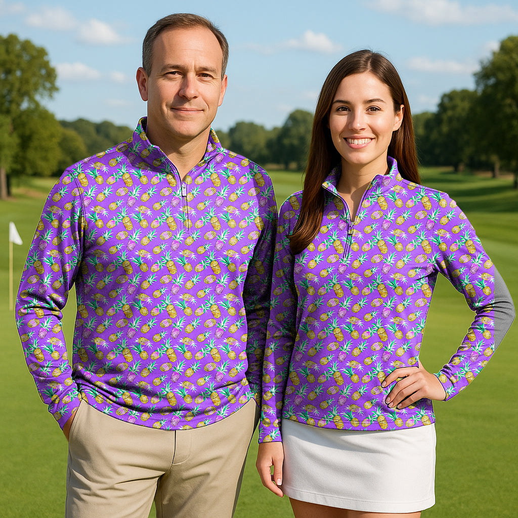 Purple Pineapple Couple Golf Active 3/4 Zip Top Long Sleeves