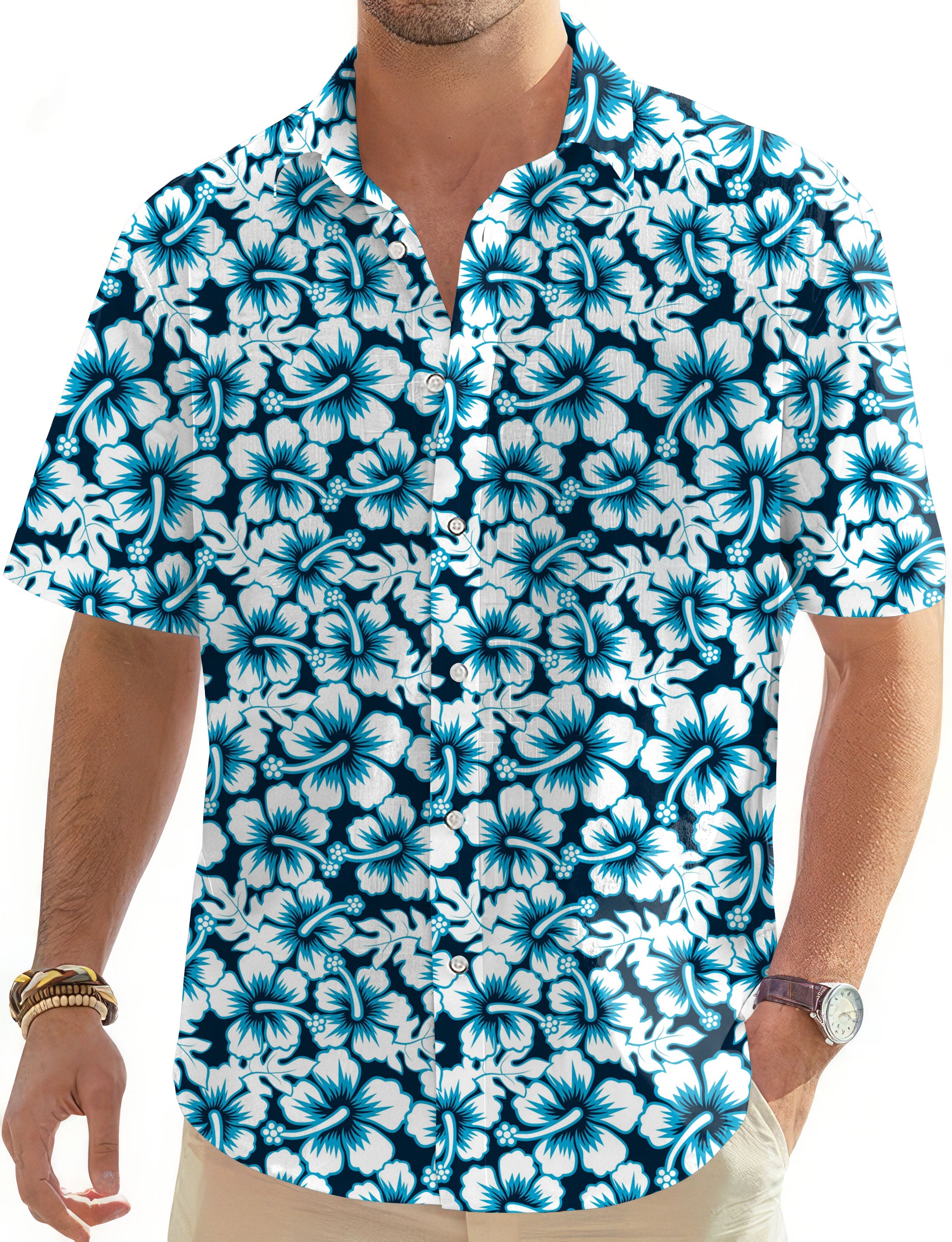 Hawaiian Hibiscus-Men's Golf Hawaiian Shirts Button Down Shirt