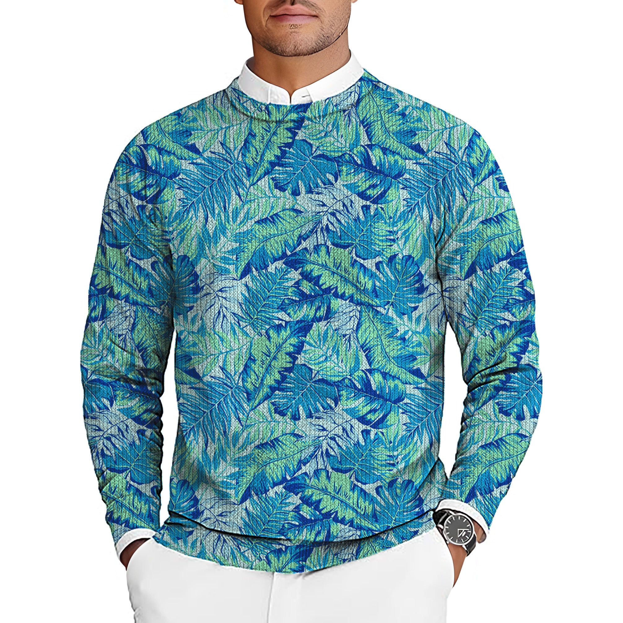 Palm leaves Men's Golf Crewneck Pullover Sweaters Ugly Sweater