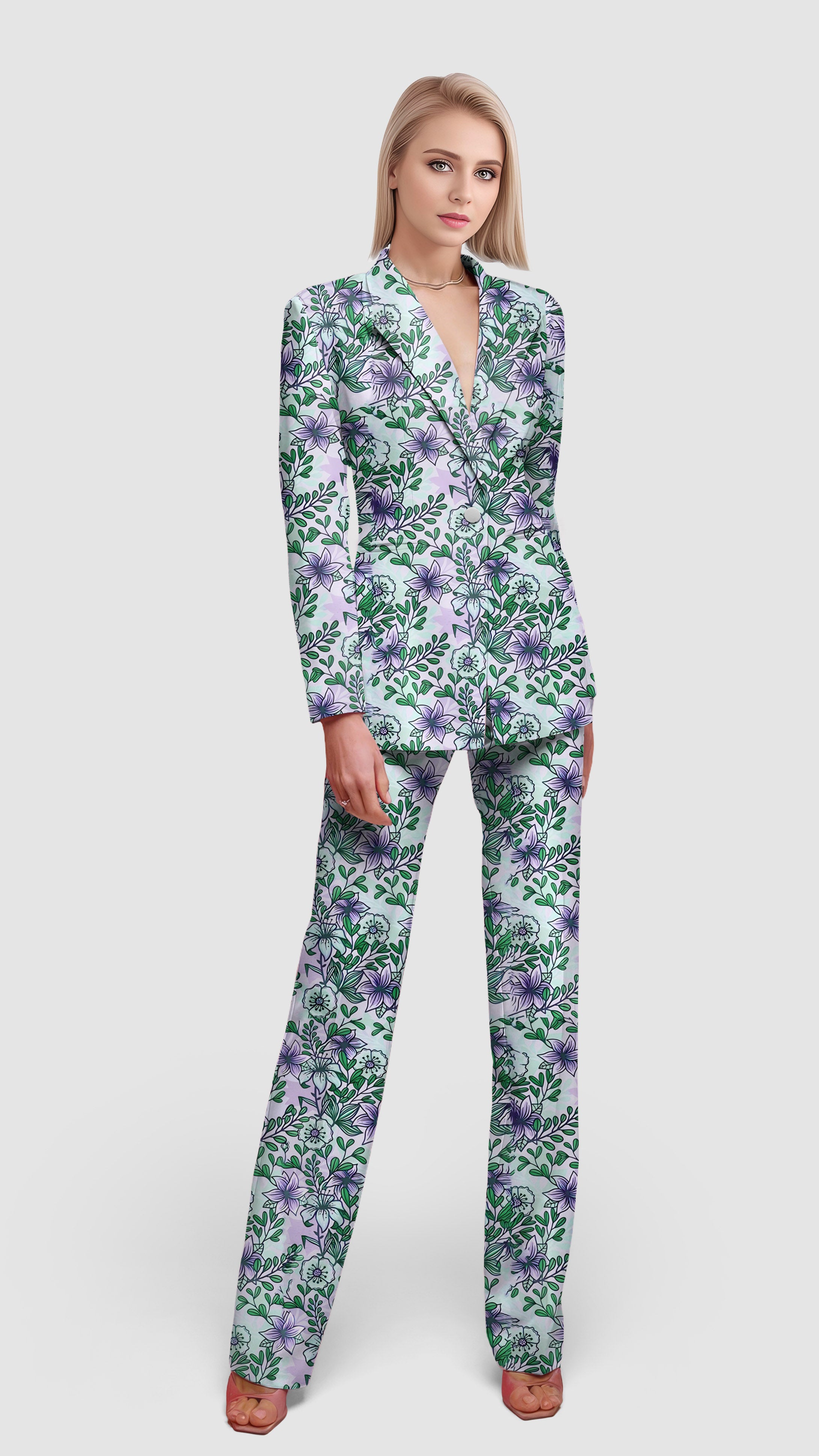 Purple flowers-Women's Blazer Casual Work Office Blazer Suit set