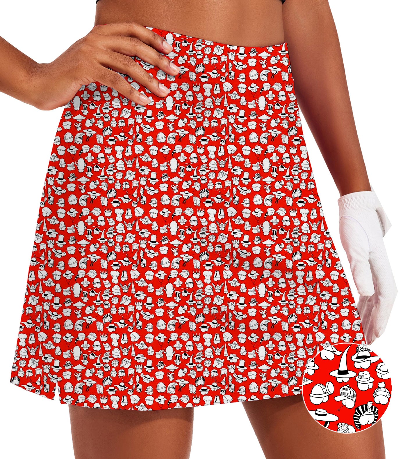 Women's -Red Versatile Hips Designer style Golf Skirts Inner Shorts Pocket