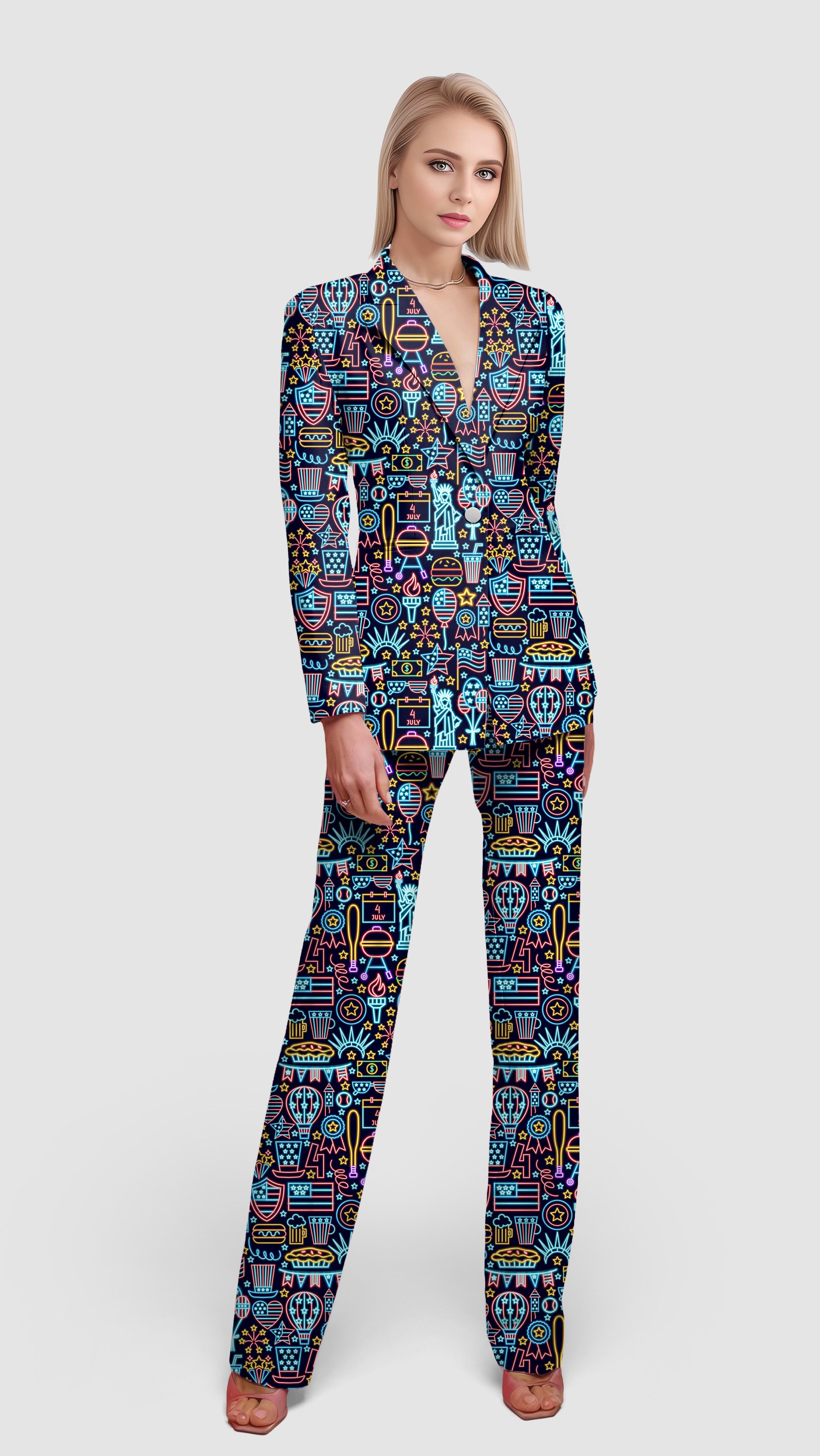 Neon American-Women's Blazer Casual Work Office Blazer Suit set