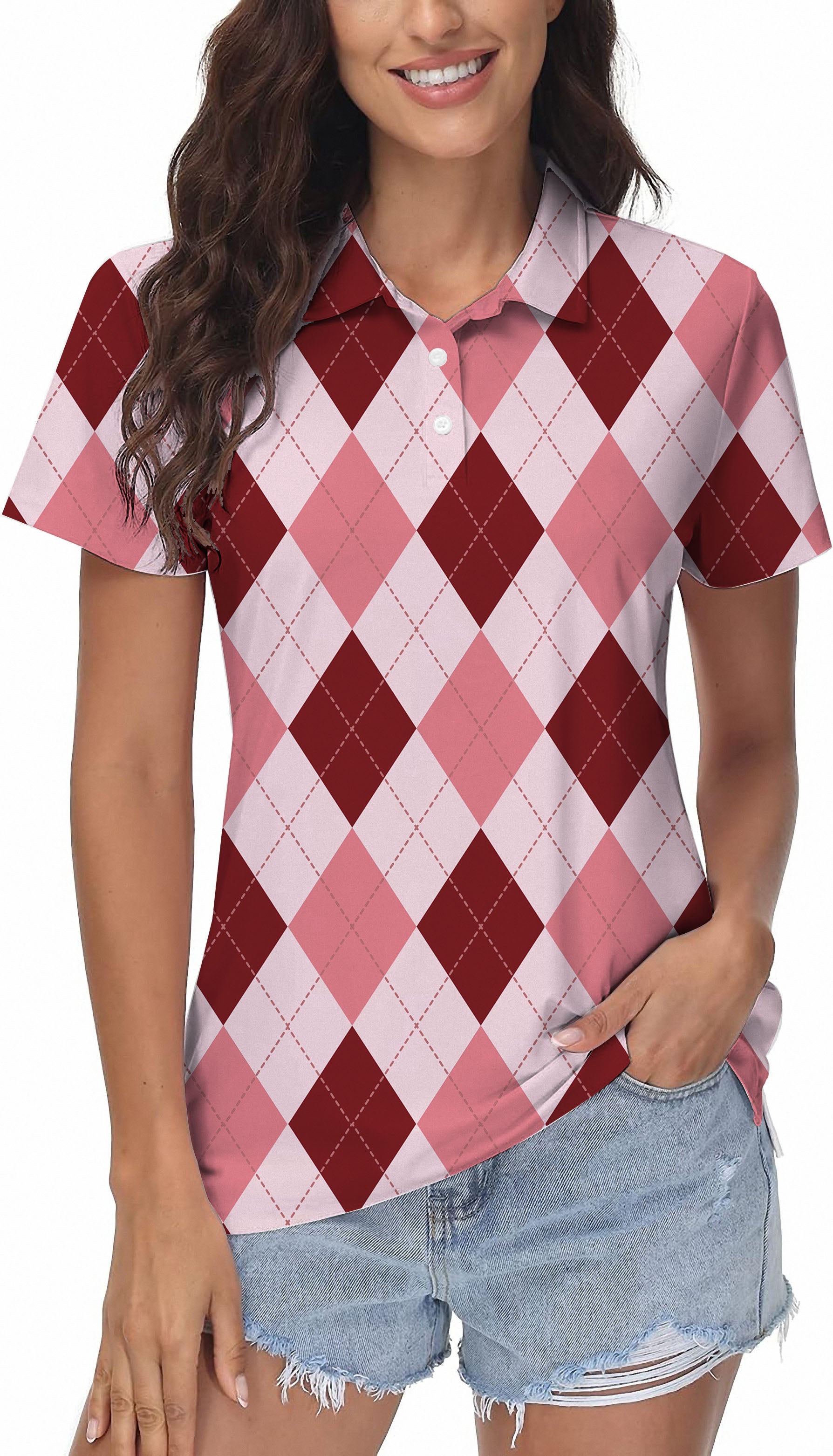 pink Argyle Women's Golf Polo