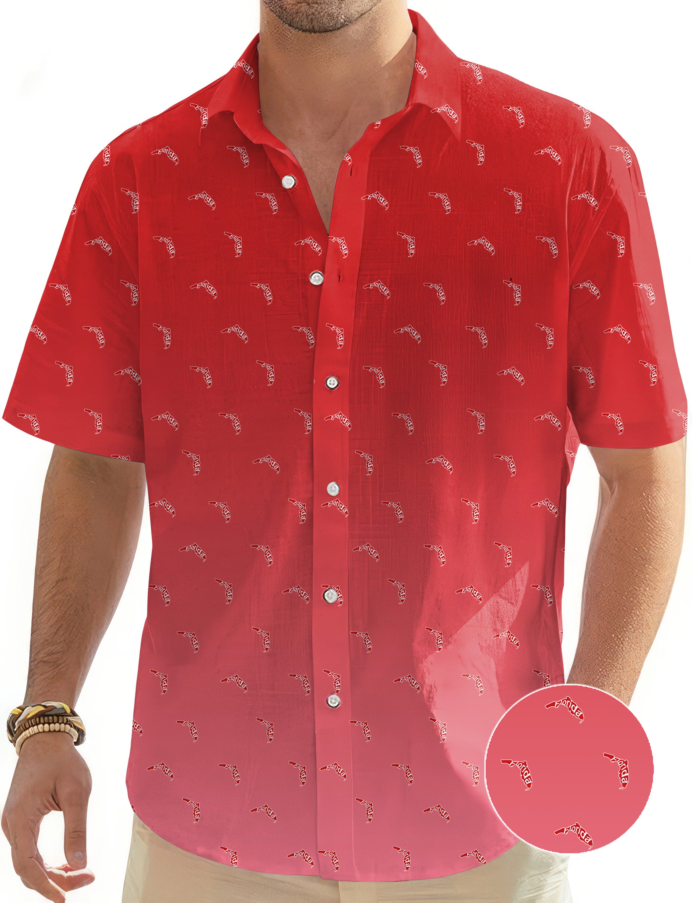 Red Florida Men's Golf Hawaiian Shirts Button Down Shirt