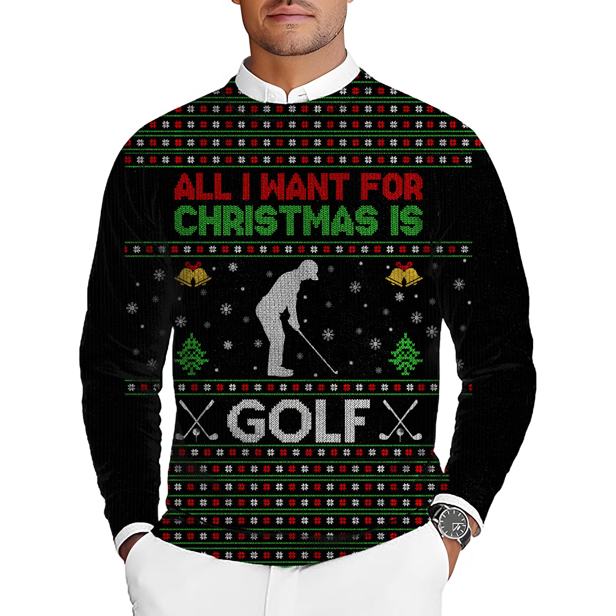Golf Christmas Men's Golf Crewneck Pullover Sweaters Ugly Sweater