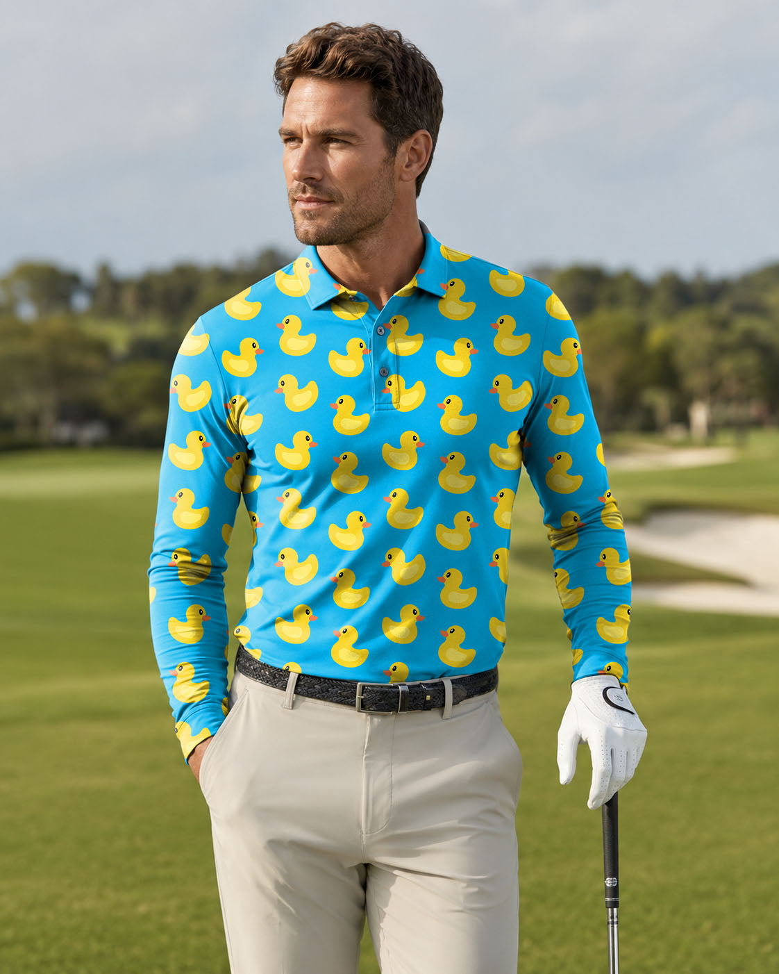 Men's Yellow duck Golf Long-sleeved Polo