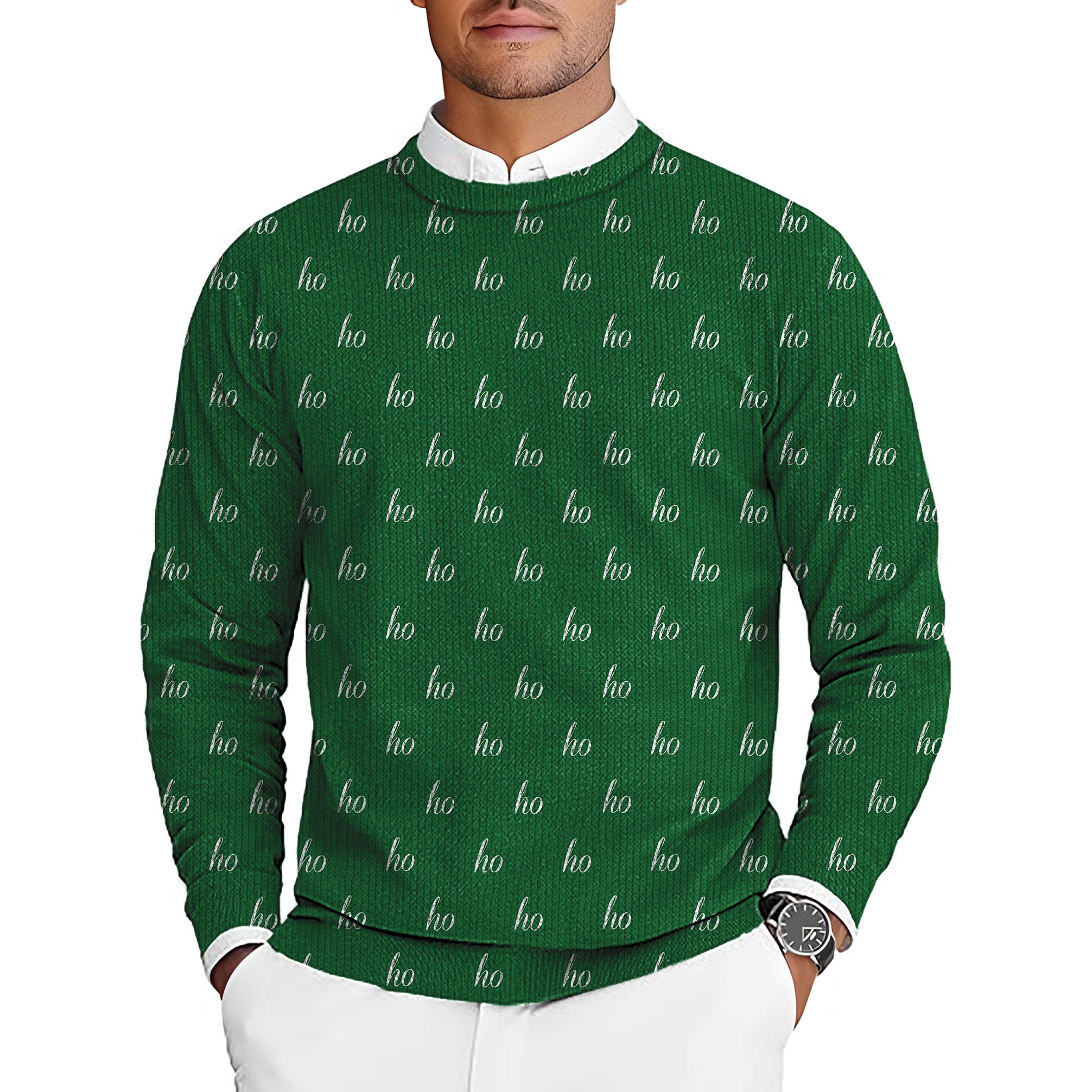 Green Custom Name Christmas Men's Golf Crewneck Pullover Sweaters Ugly Sweater