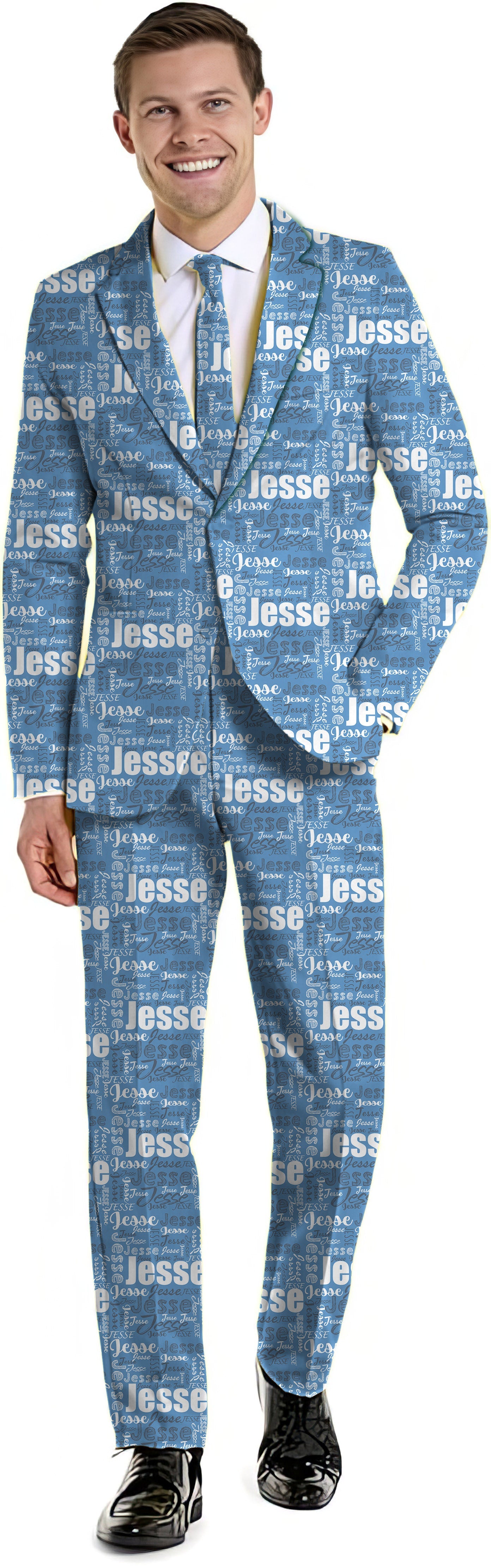 Custom name Iris men's party costume 3-piece suit set with blazer, pants, and vest, featuring personalized text design