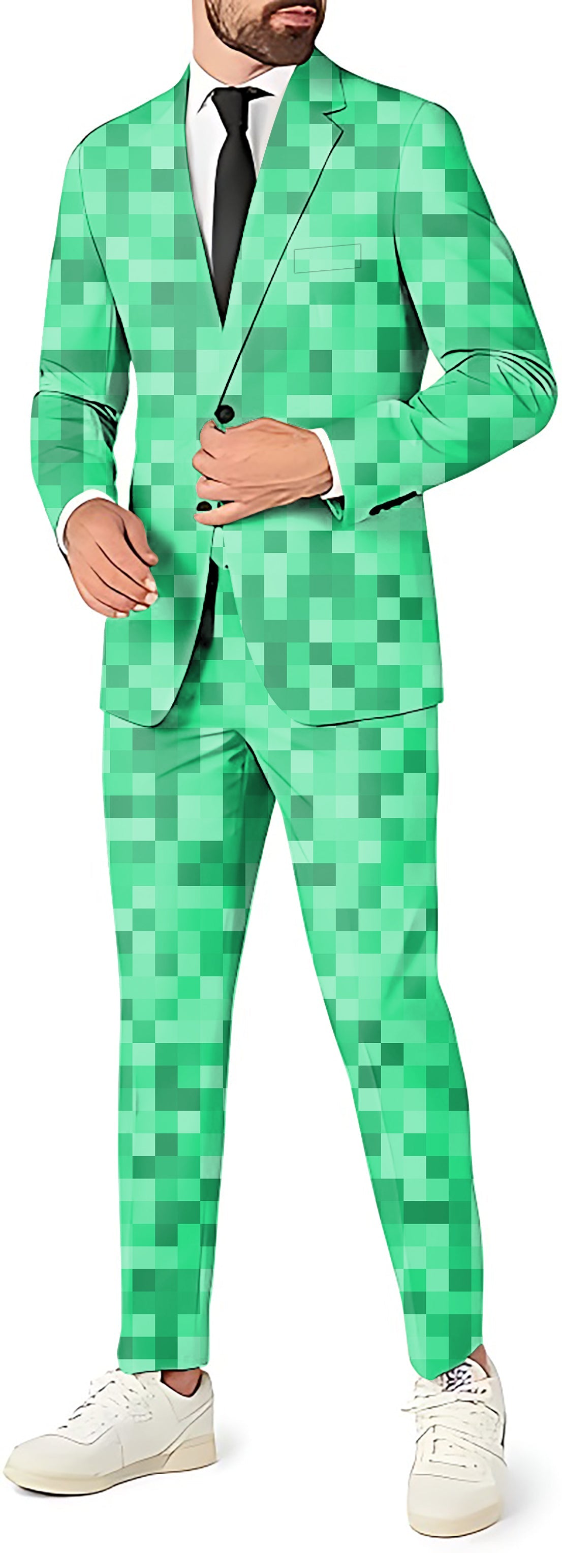 Green Pixel Big Men's Party Costume with blazer and pants in pixel pattern