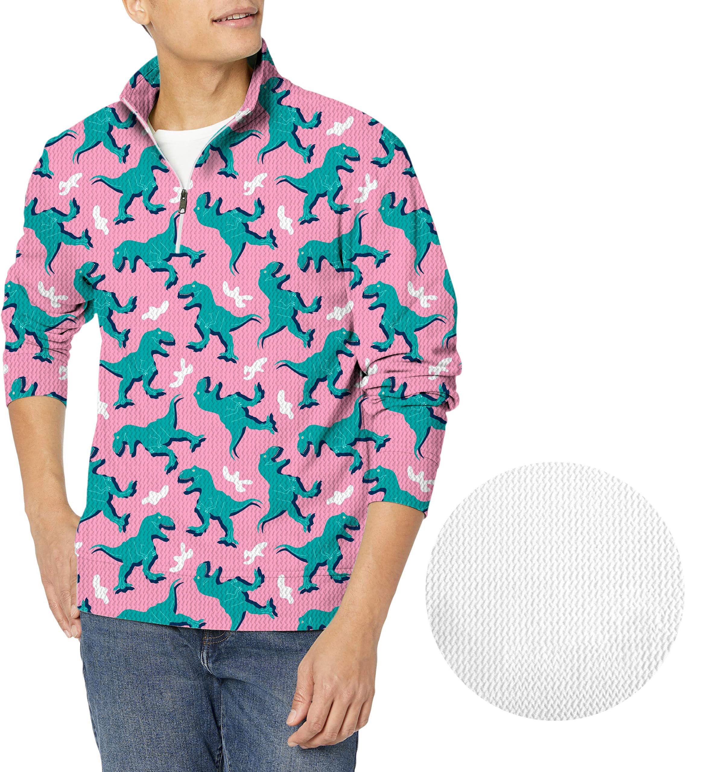 Green Dinosaur-Men's Golf Waffle Zipper Pullover