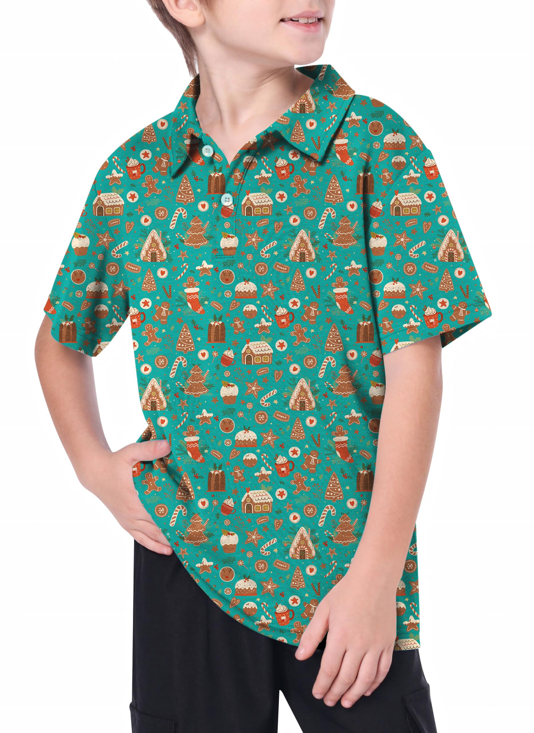 Youth Green Christmas Candy House Golf Polo