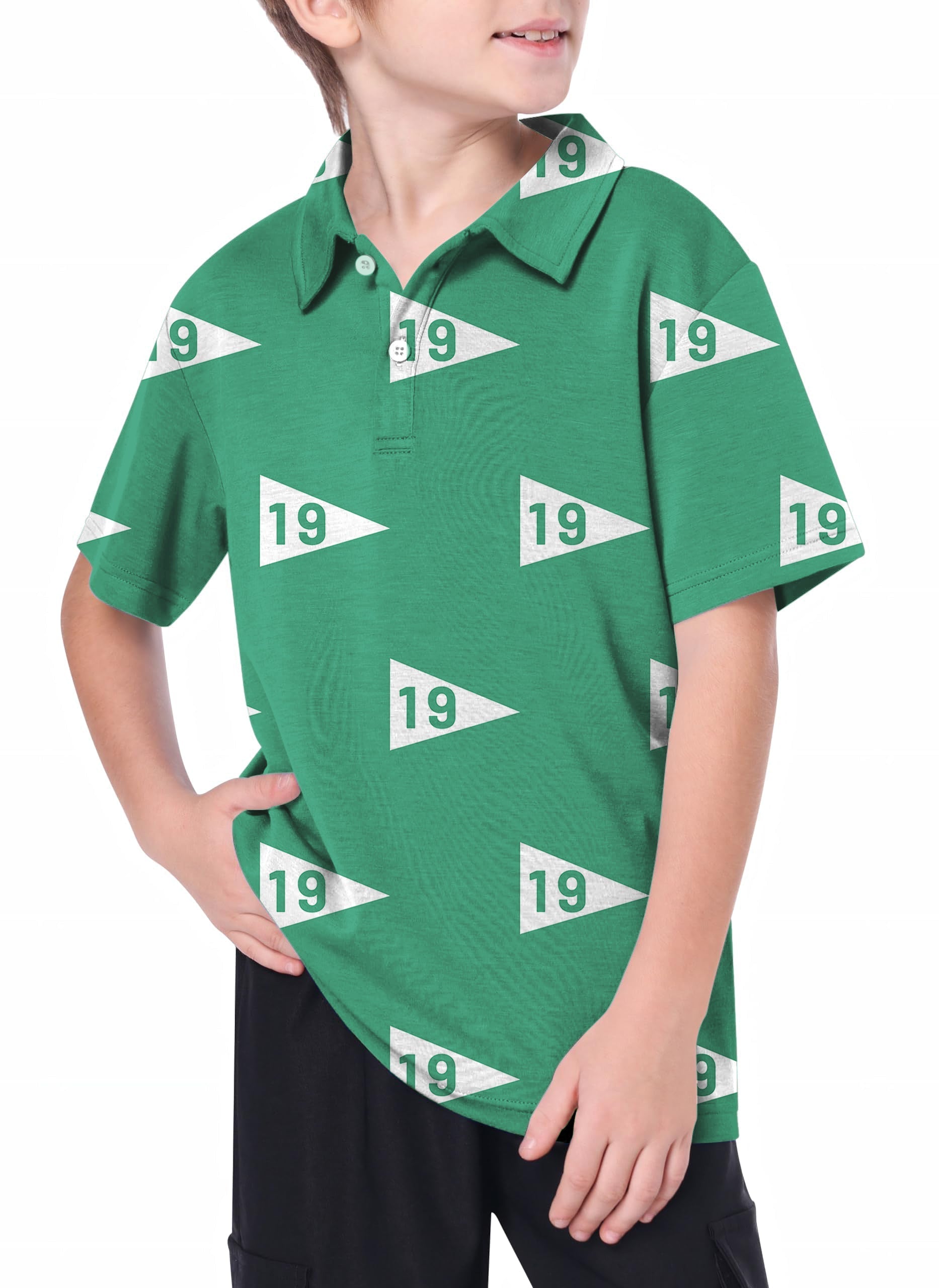 Youth 19th hole-38 Golf Polo green performance shirt with 4-way stretch and moisture wicking for kids
