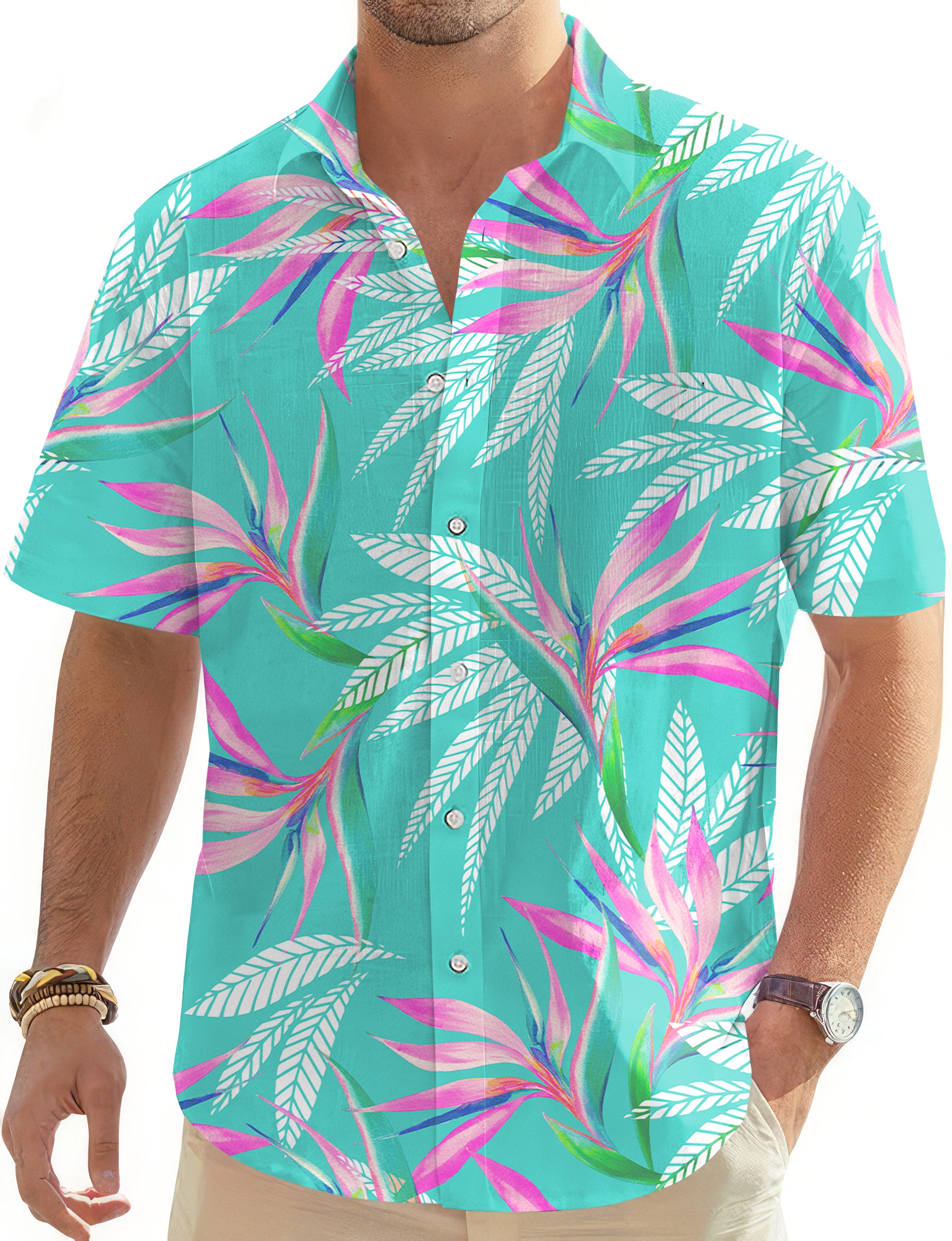 Tropical leaves Men's Golf Hawaiian Shirts Button Down Shirt