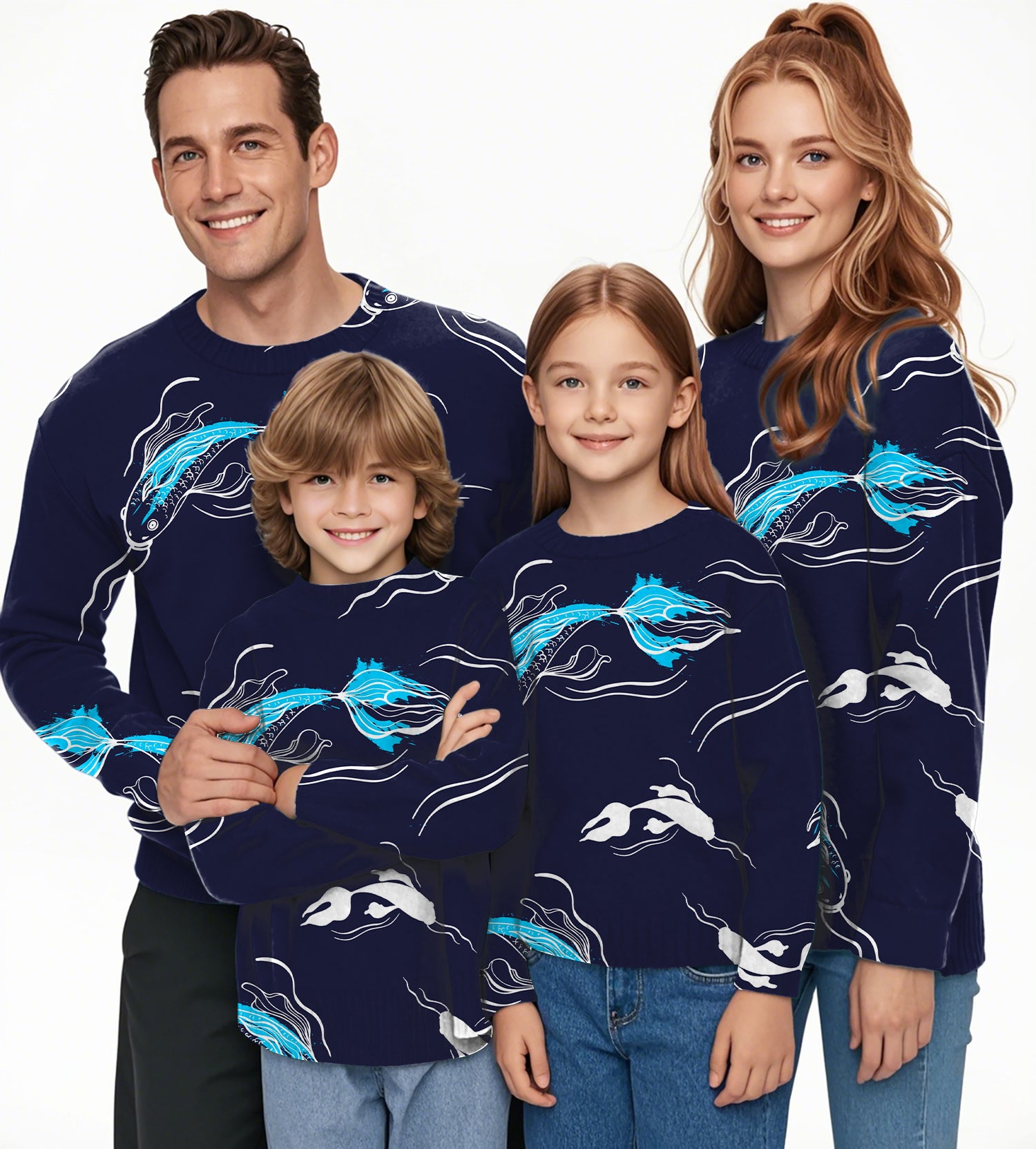 Diamond Accents Fish Crewneck Pullover Ugly Sweater Men Women boy girl family