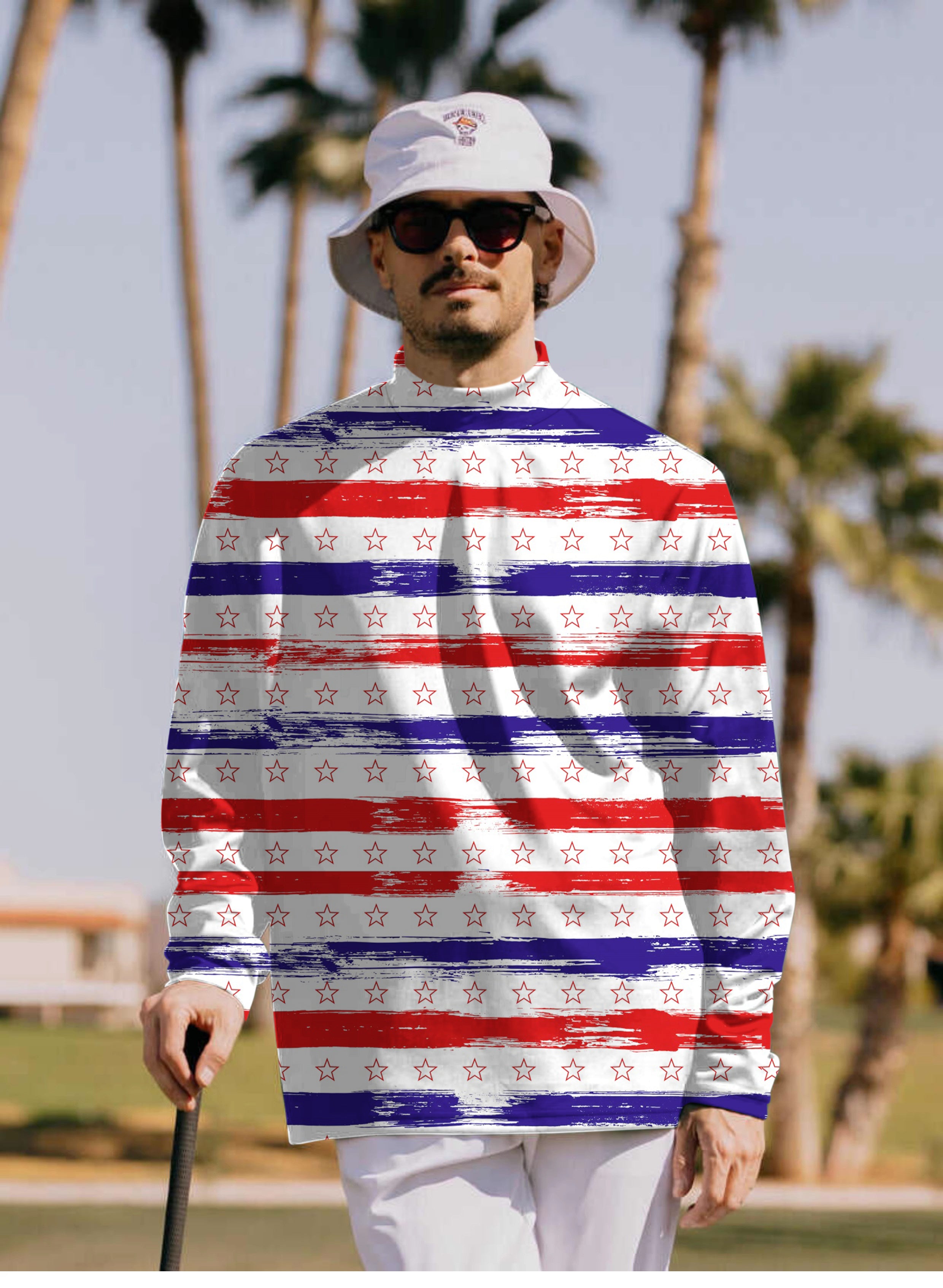 Men's Stars & Stripes Pullover High neck Long/Short sleeve T-Shirt