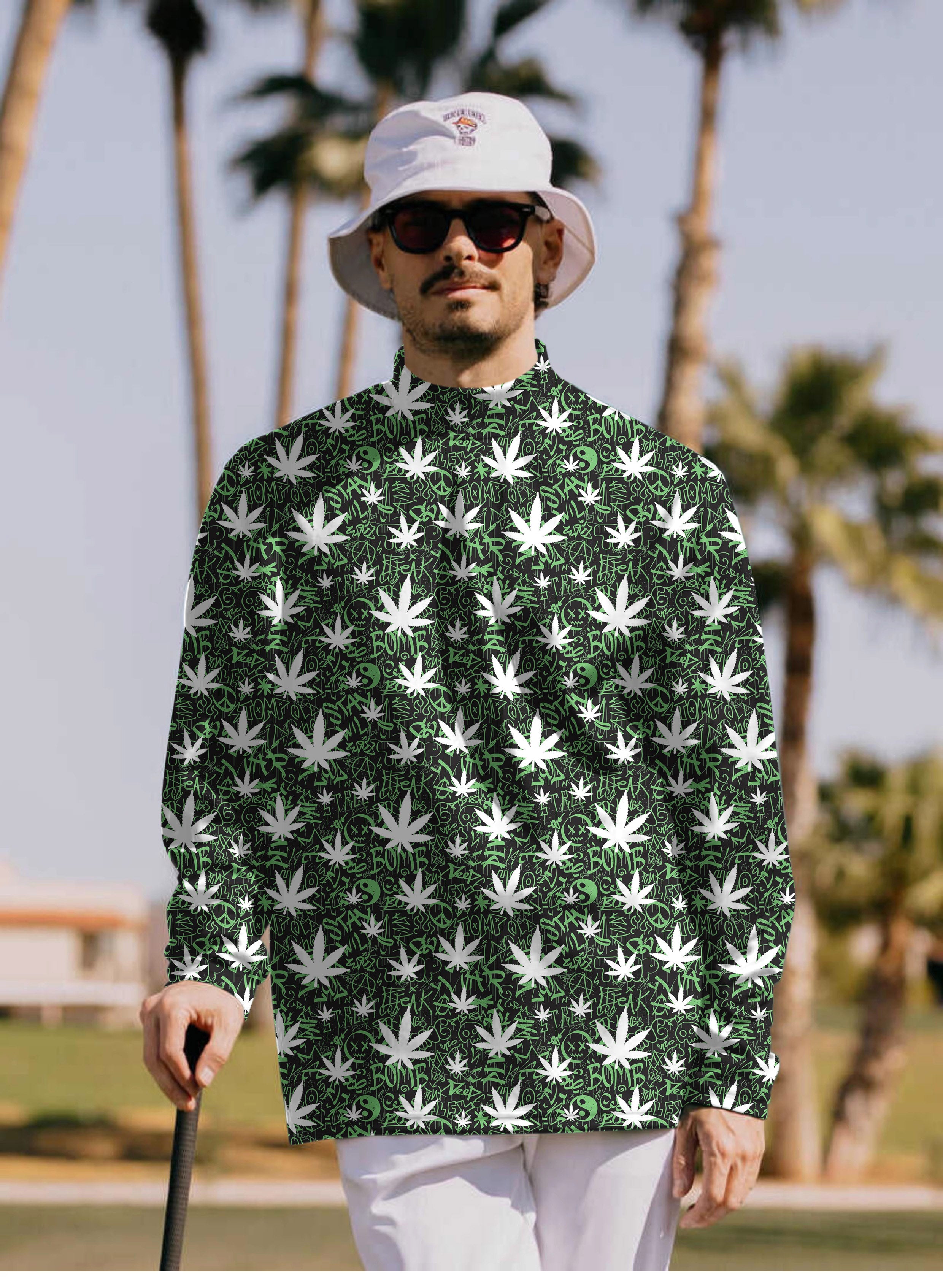 Men's Leafy Grafitti Pullover High neck Long/Short sleeve T-Shirt
