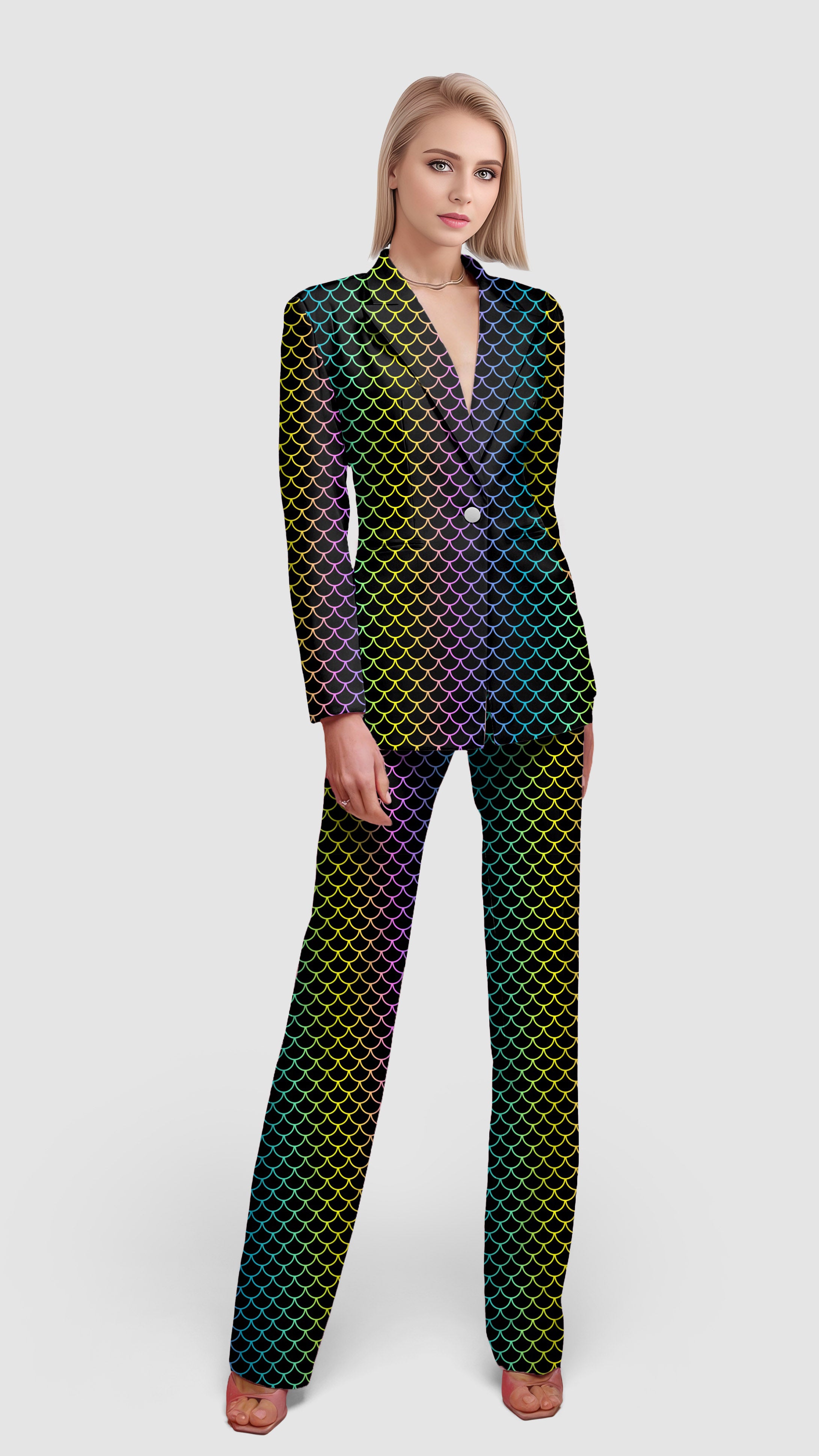 Fish scale gradient color-Women's Blazer Casual Work Office Blazer Suit set