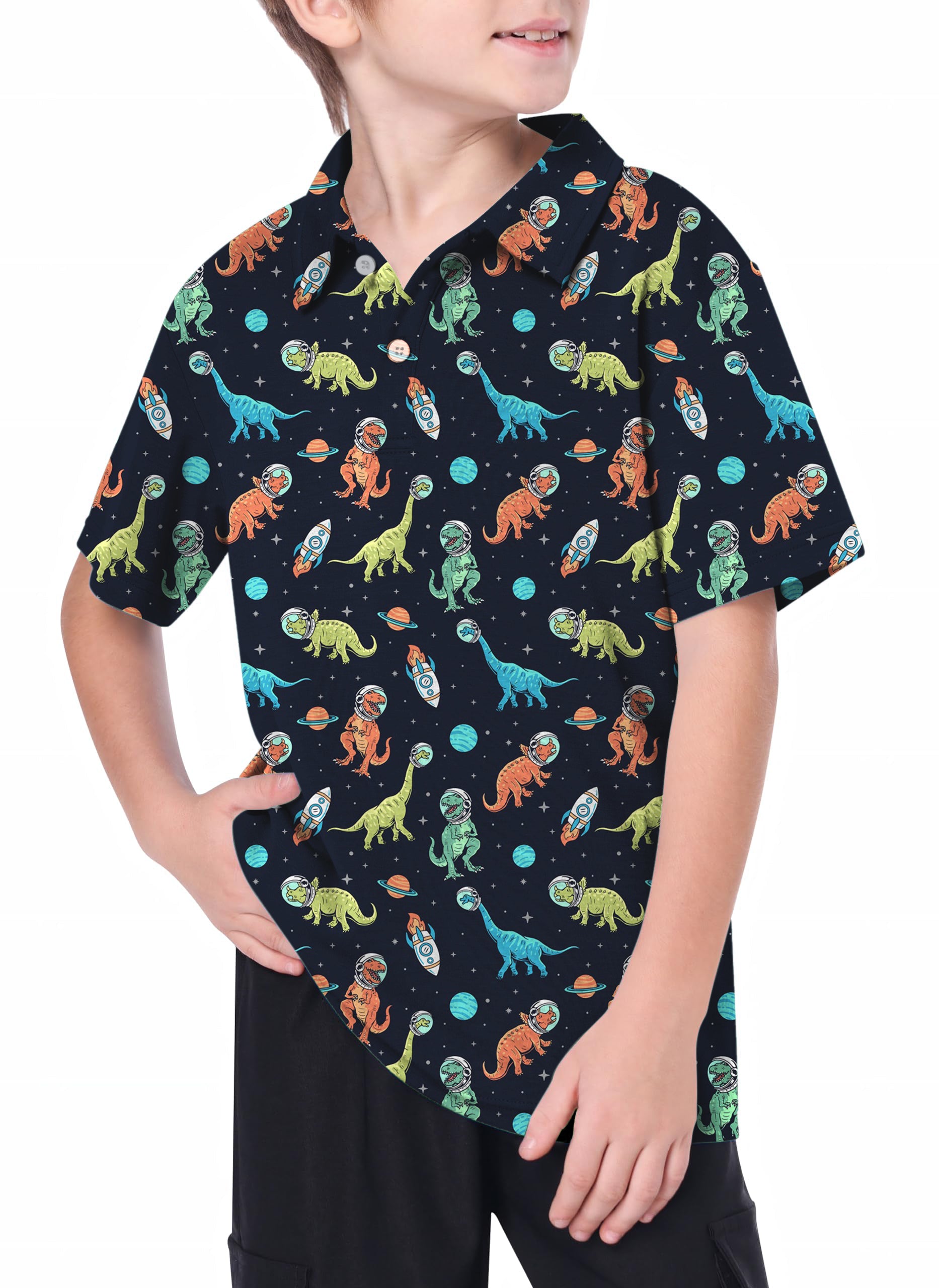 Youth Space Dinosaur Golf Polo