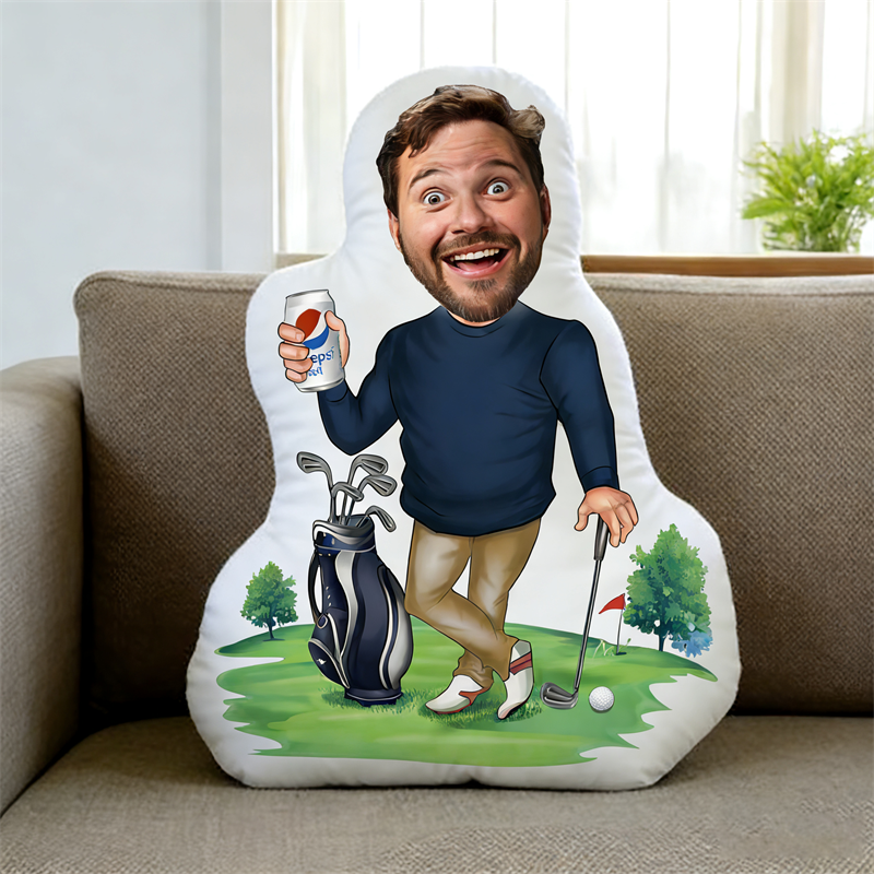 Custom Photo Face Pillow Play Golf Face Picture Navy Pillow Doll Face Shaped Pillow Golf Gift For Living Room