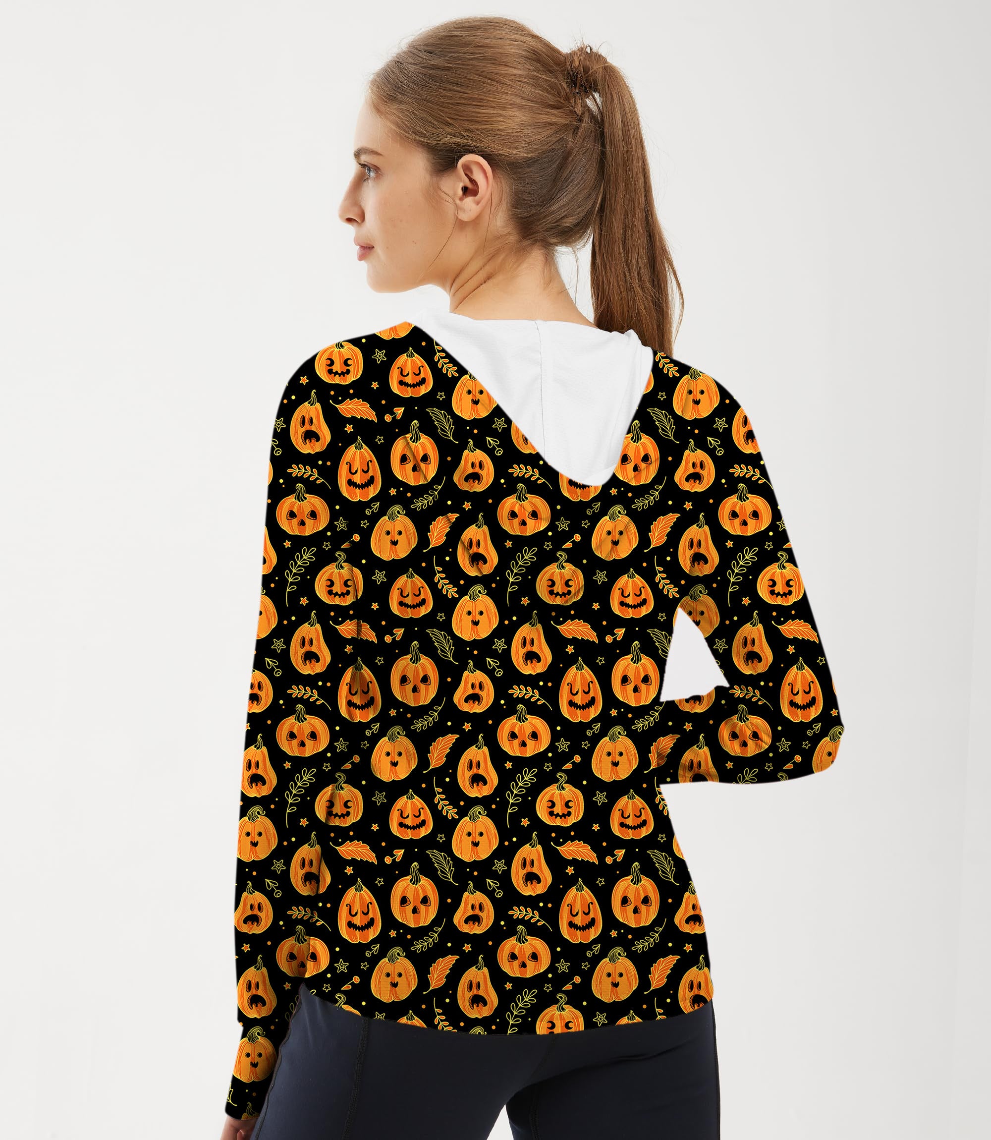 Women's Outdoor Halloween Kawaii Pumpkin Bones Golf Sun Protection Slim Fit zip hoodies
