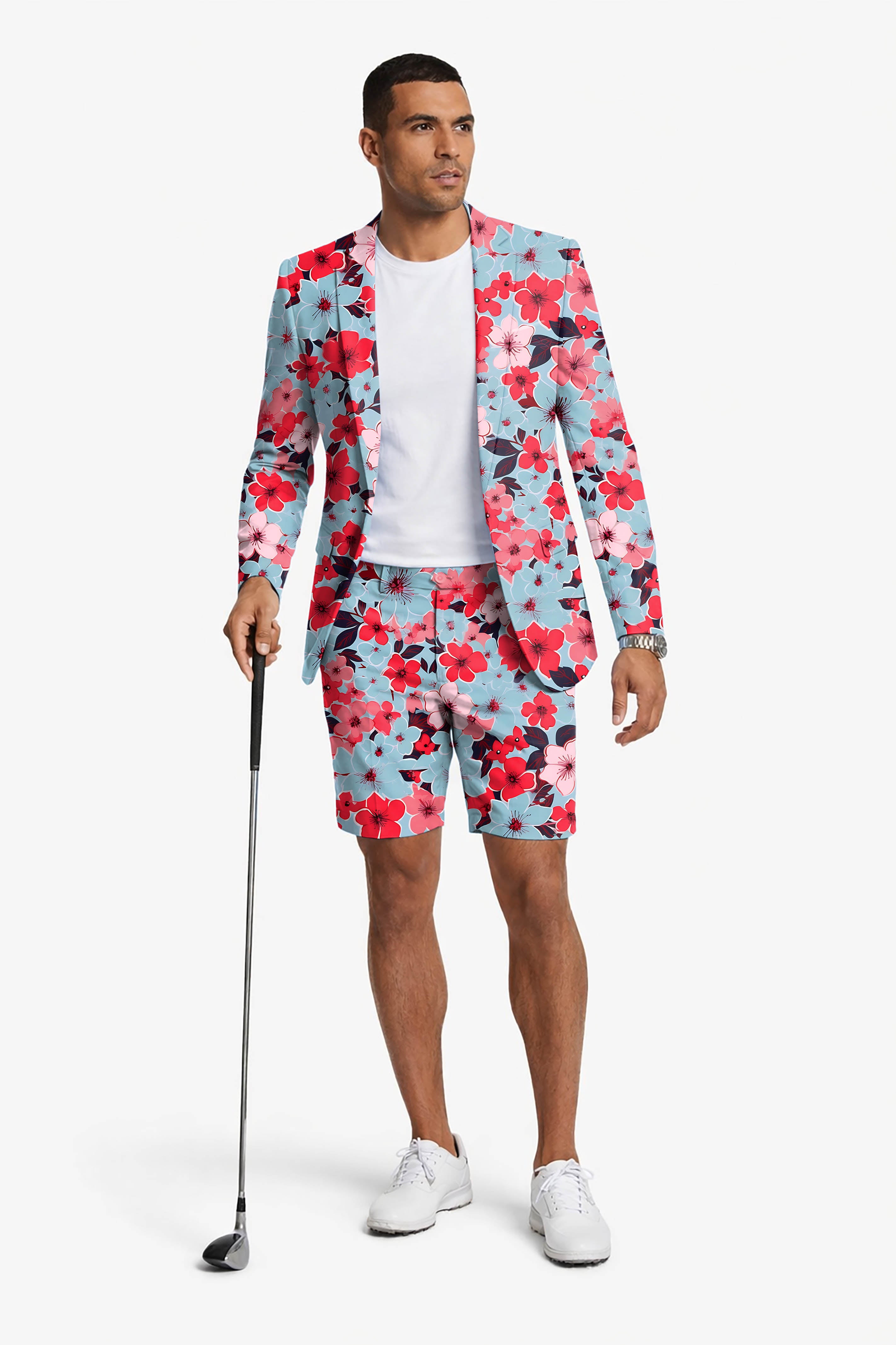 Tropical flowers Men's Party Costumes-Theme Party 2pcs Suit set-Blazer Shorts
