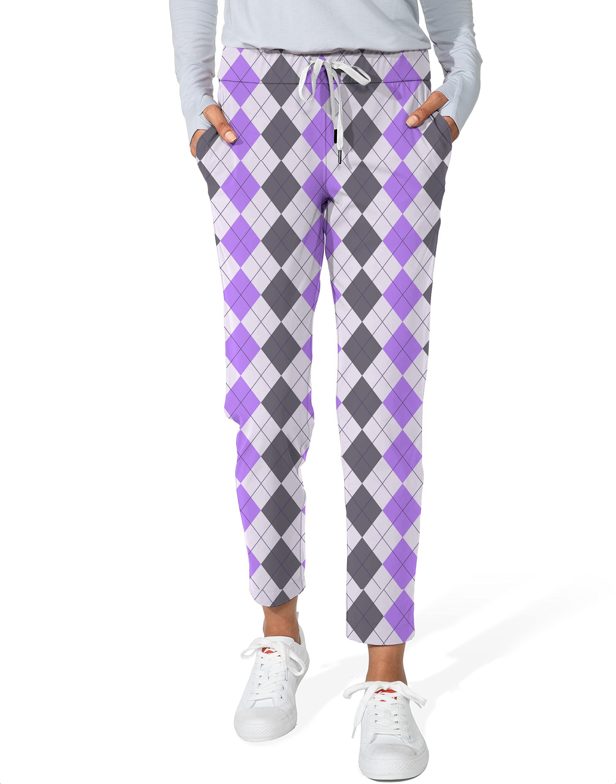 Purple grey Argyle-Women's 7/8 Stretch Ankle Golf Pants