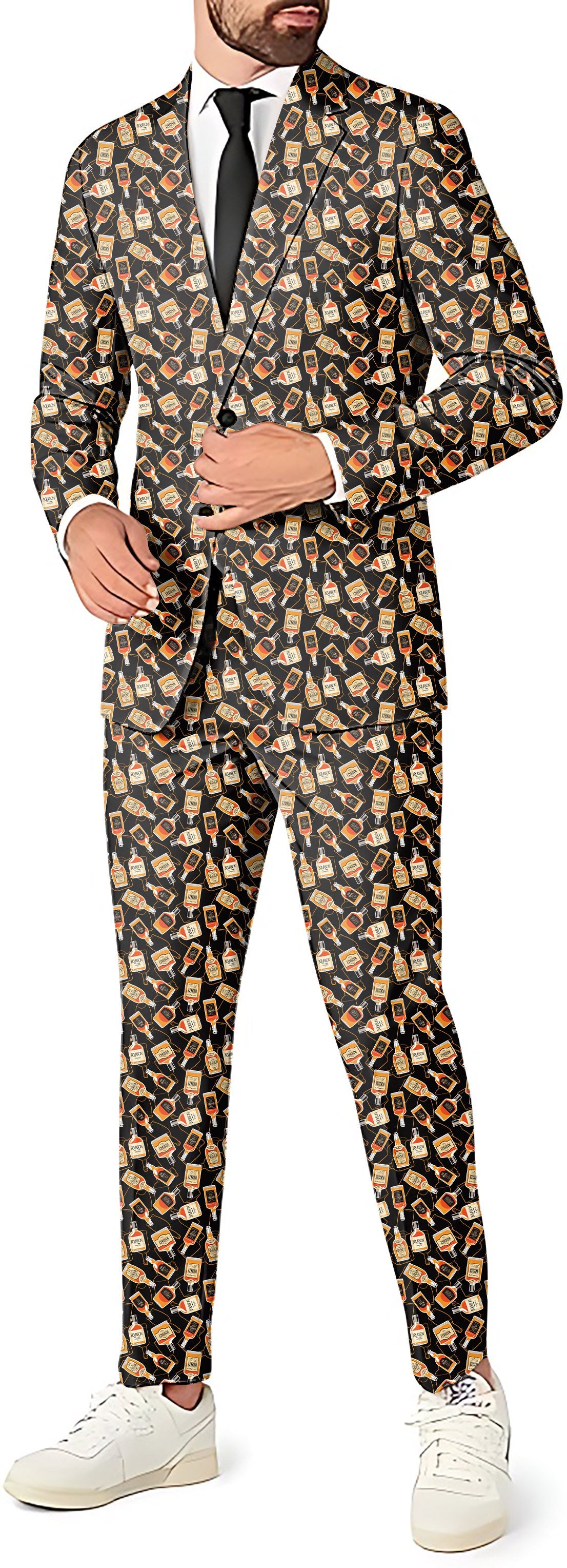 whiskey men's party suit set with blazer, vest, and pants in themed print