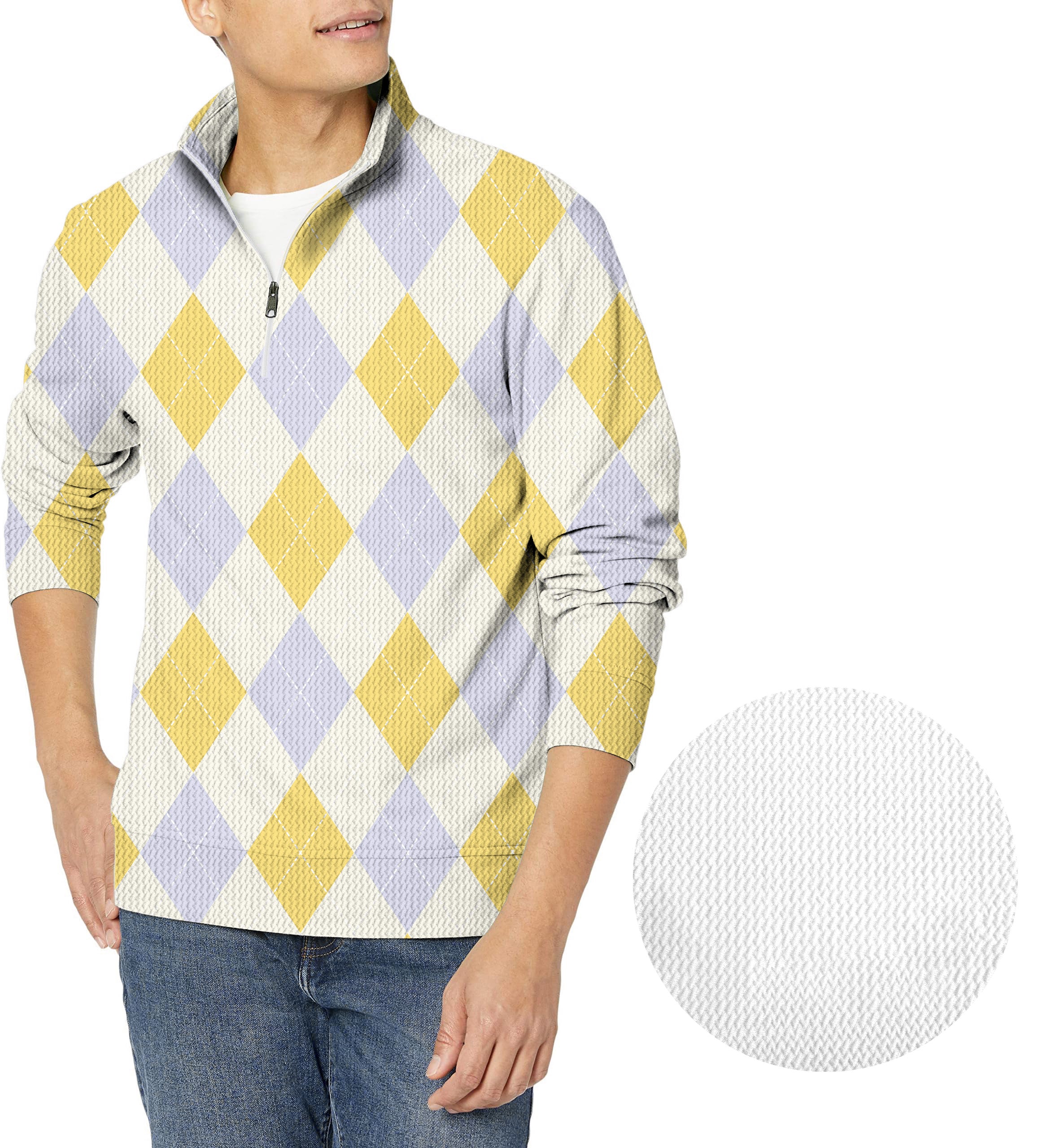 Yollow Argyle-Men's Golf Waffle Zipper Pullover