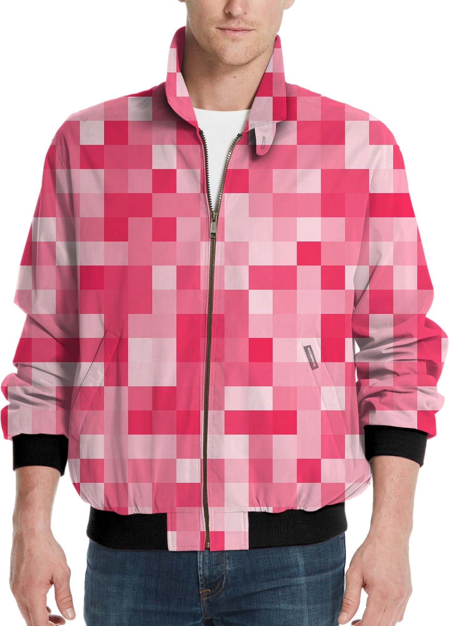 Light Red Pixel men's golf windbreaker jacket with custom tournament team uniform design