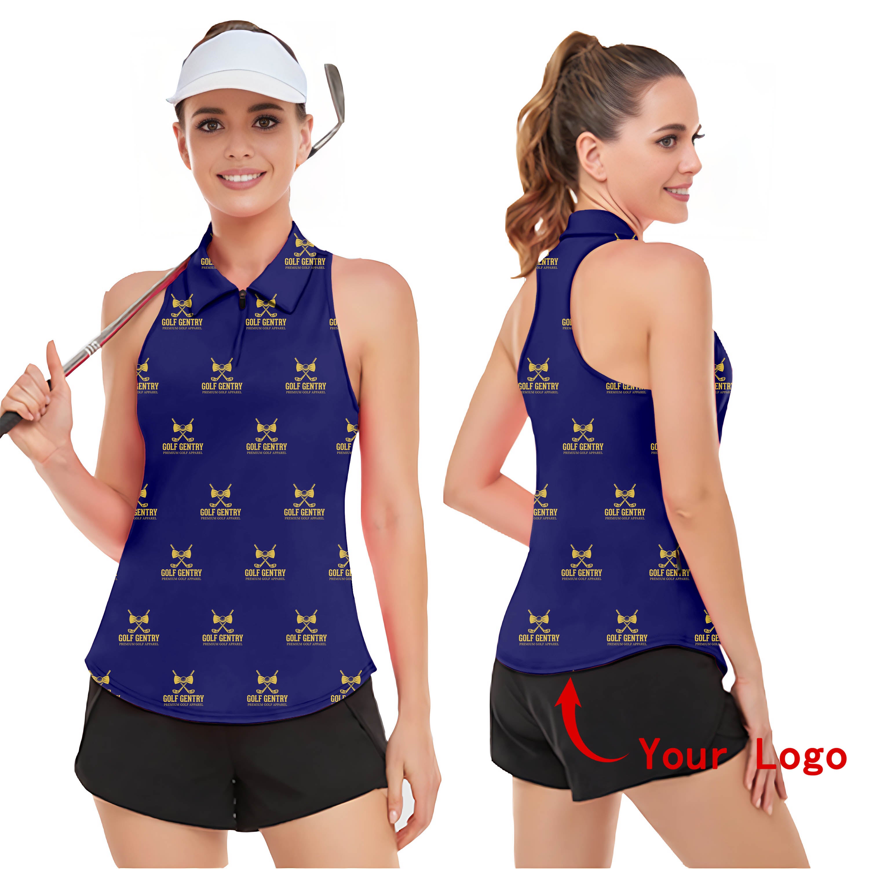 Custom Company Sport Team Logo Face Women’s Sleeveless Golf Tank Top Shirt Polo