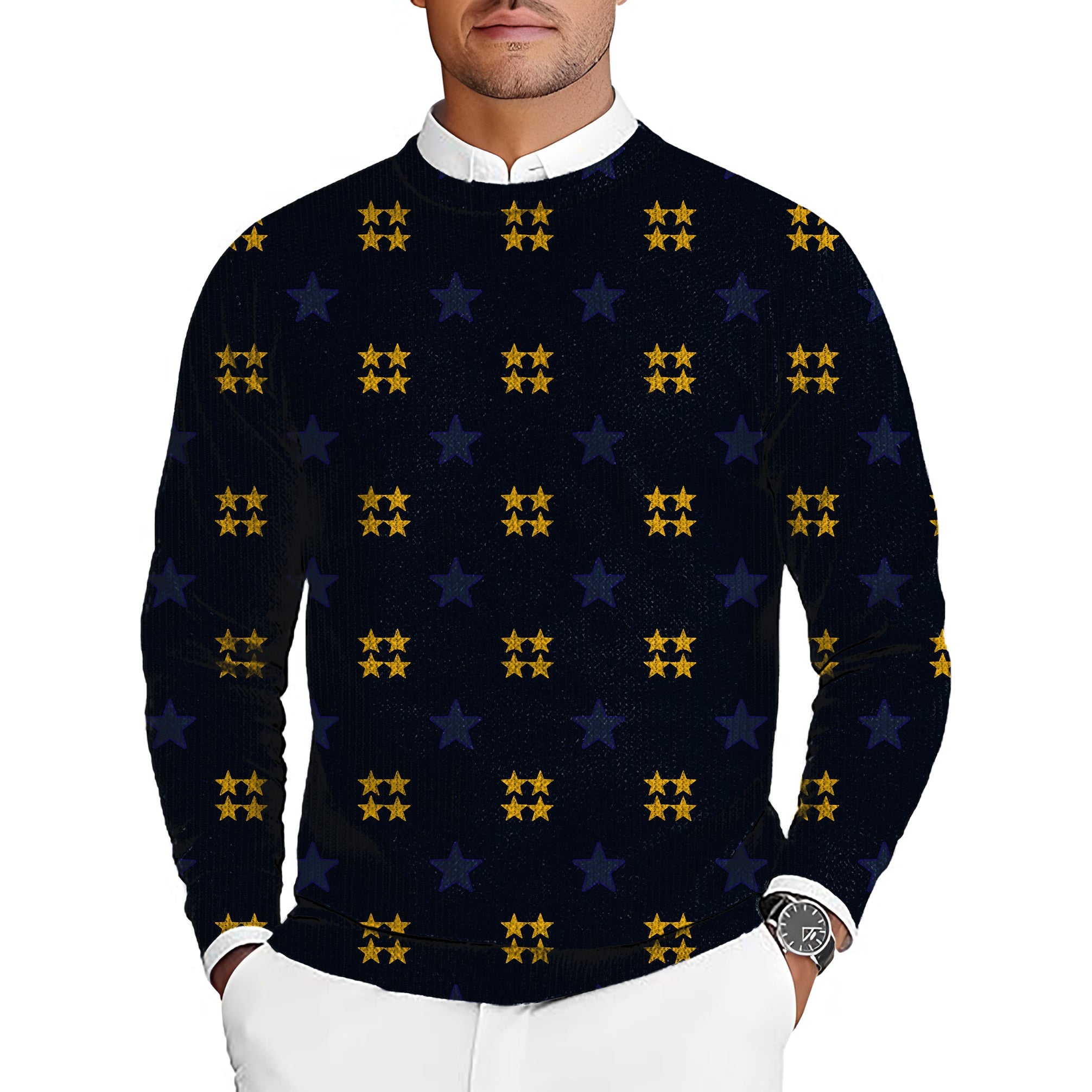 limited edition American Star men's golf crewneck pullover sweater with star pattern