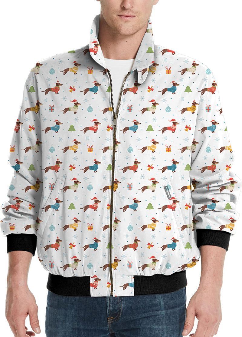 Men's Christmas Dachshund colorful golf windbreaker jacket with festive pattern