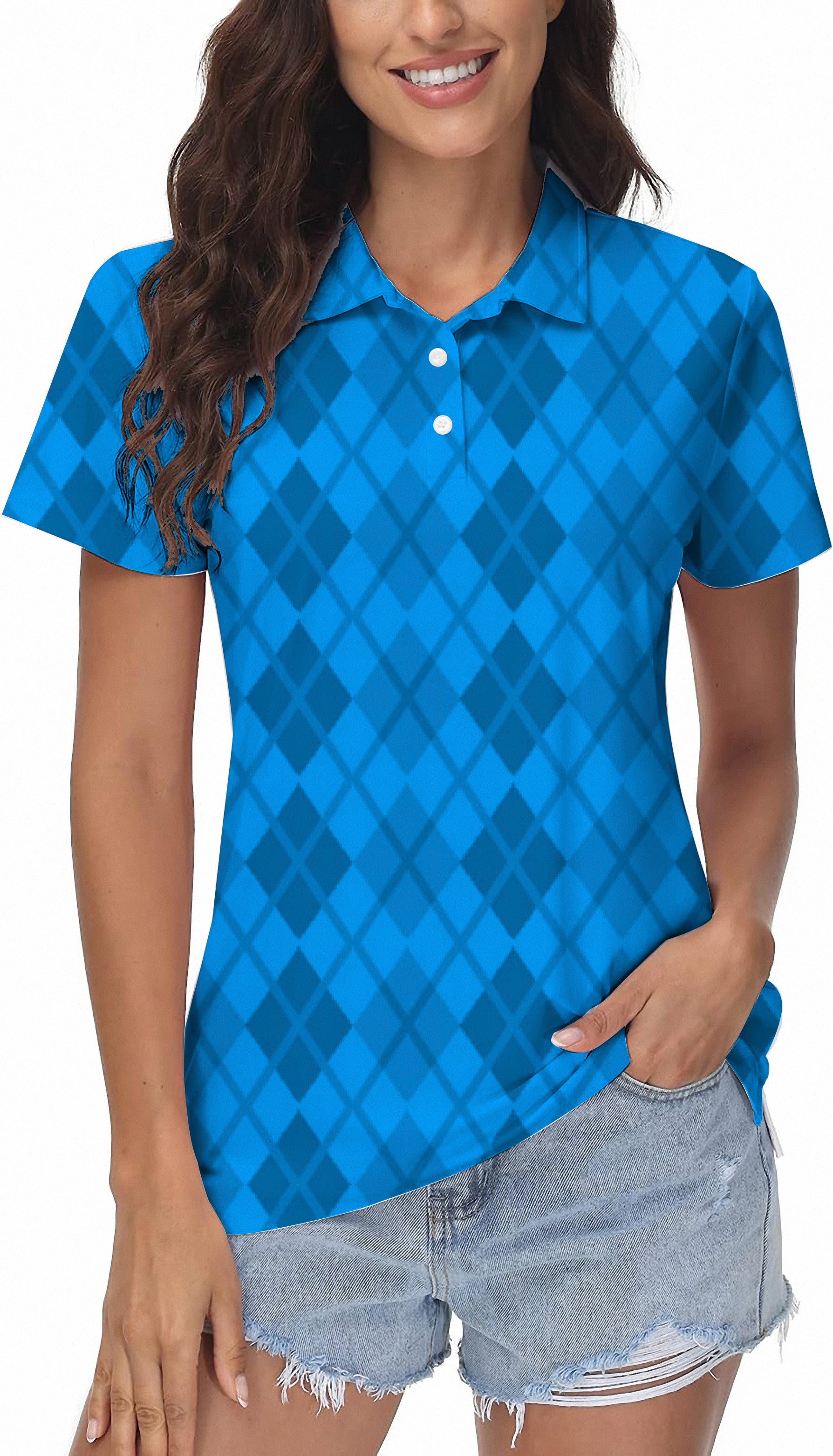 Argyle Blue grid Women's Golf Polo