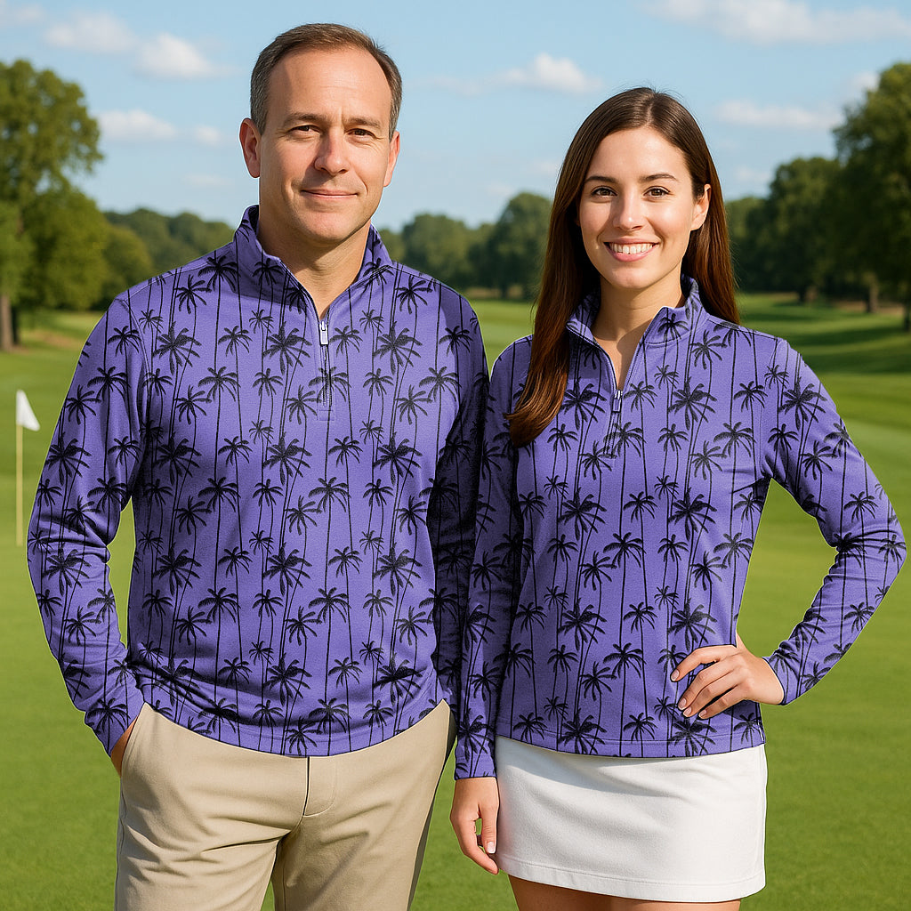 Black coconut tree Couple Golf Active 3/4 Zipper Top Long Sleeves