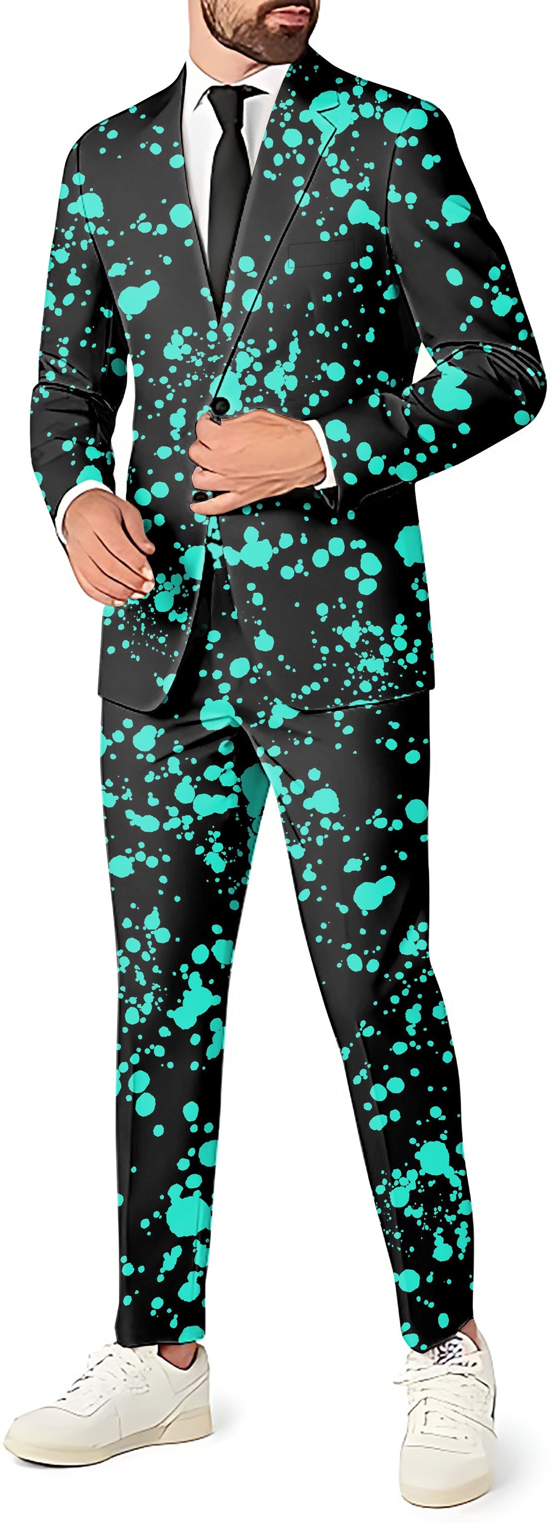 Lake Blue spot men's party suit set with blazer, pants, and vest in slim fit for themed events