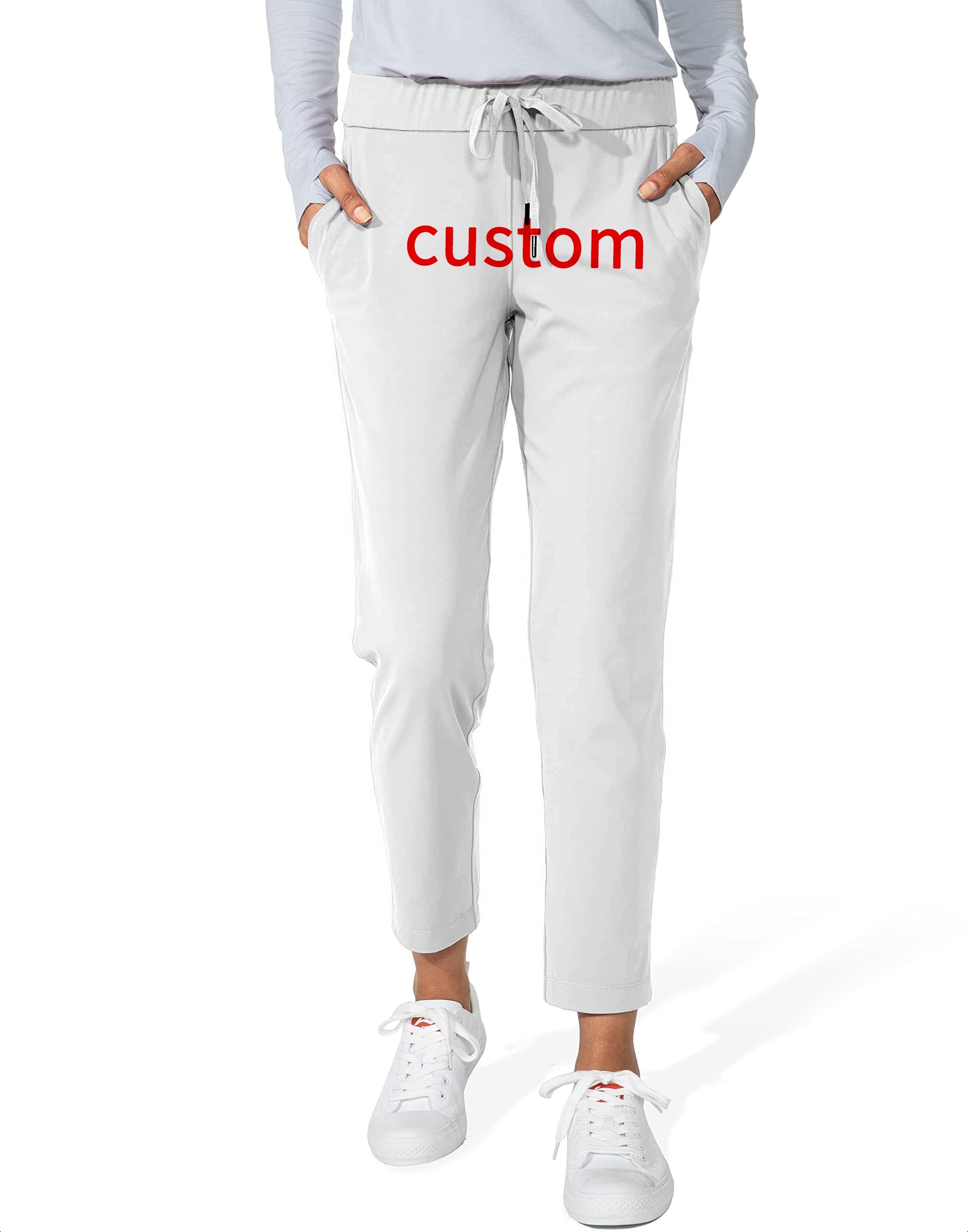 Custom own logo women's white 7/8 stretch ankle golf pants with drawstring waist
