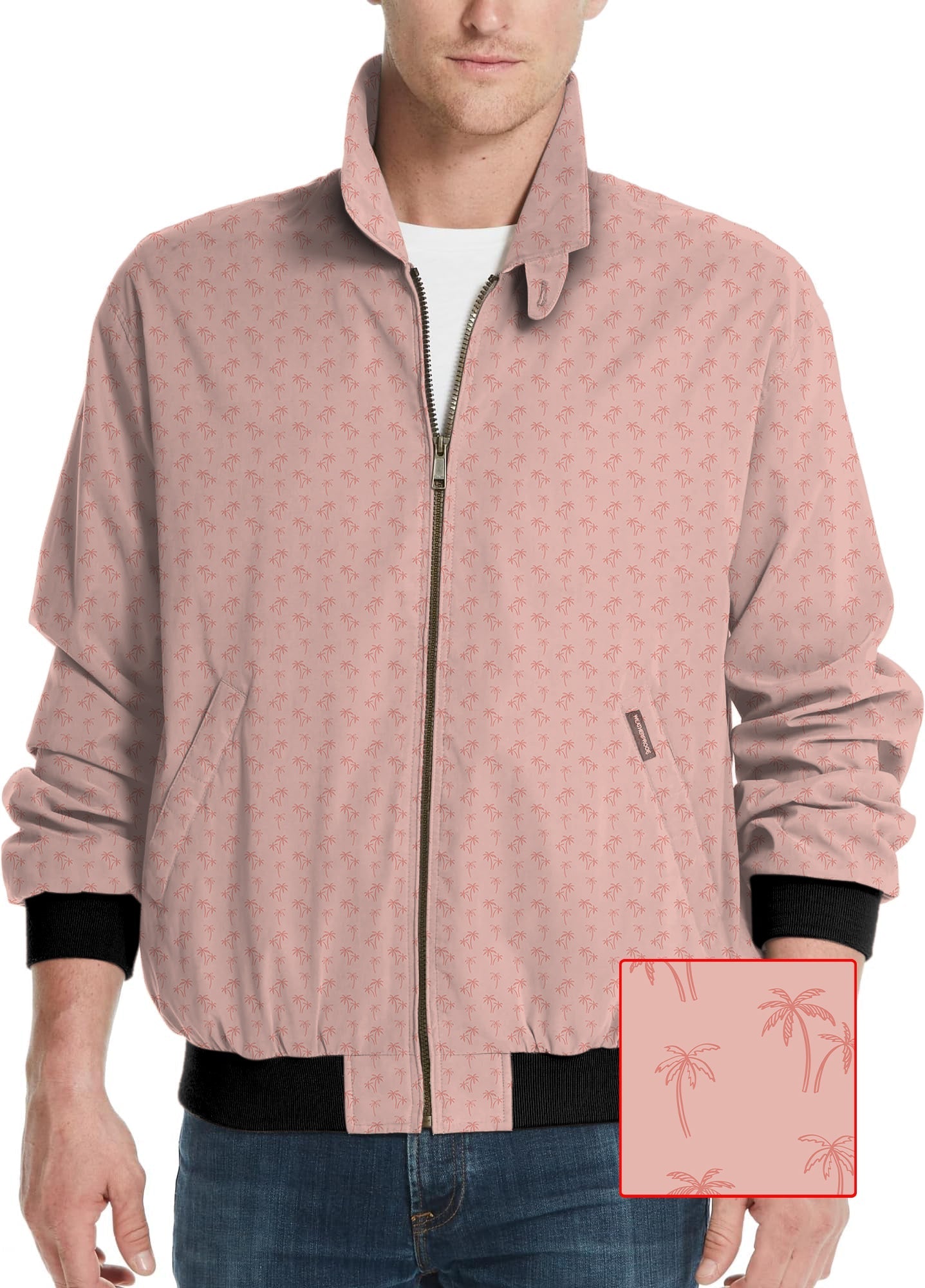 Men's pink coconut trees golf windbreaker jacket with custom team logo option