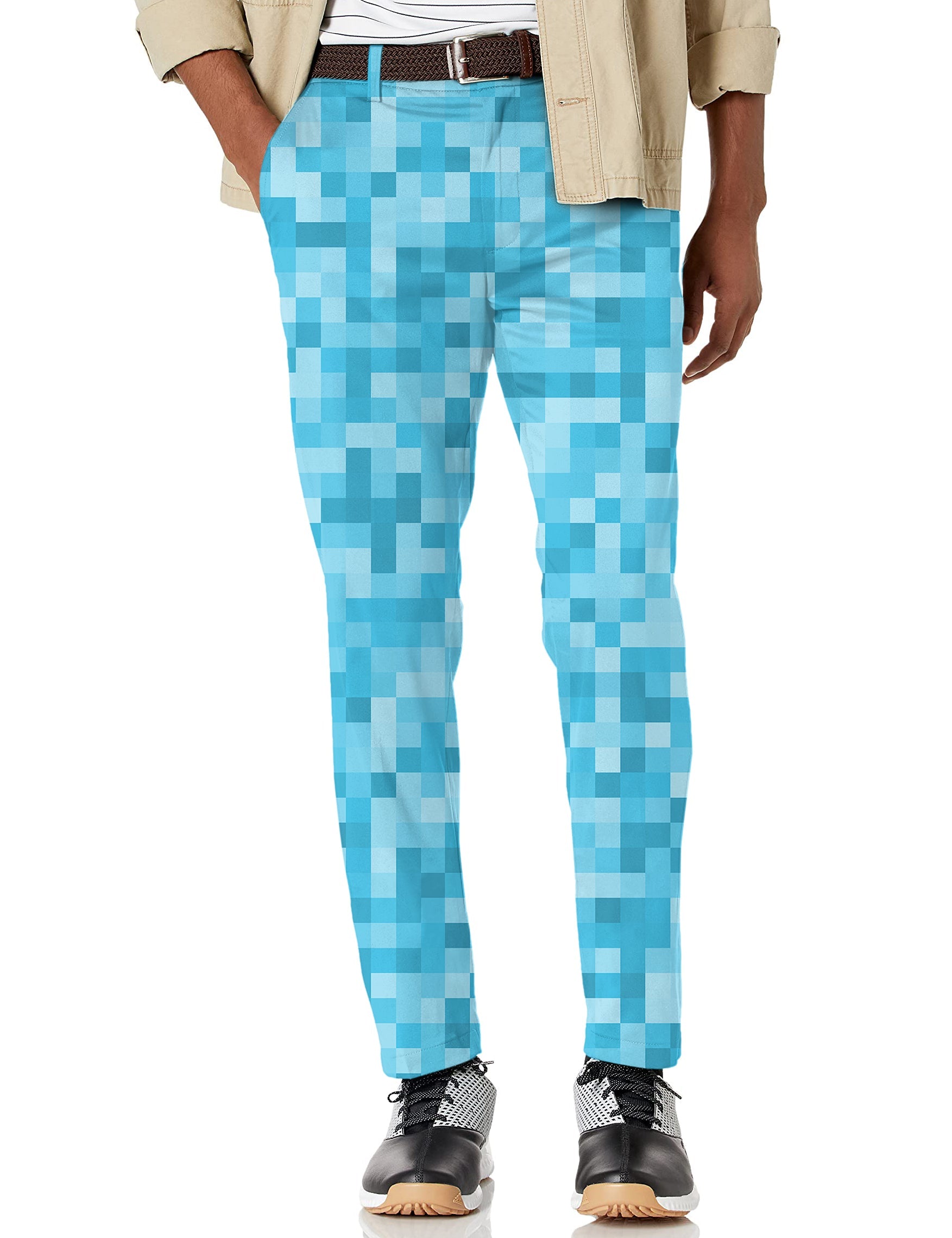 Men's blue pixel big stretch golf pants with moisture-wicking fabric and active waistband