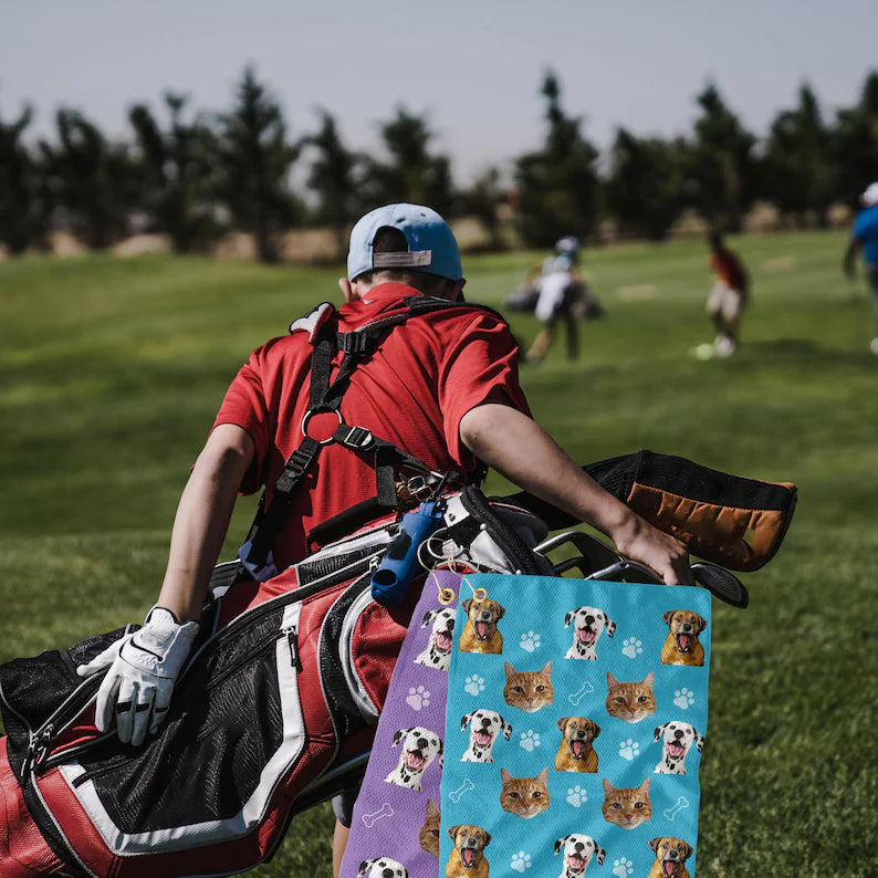 Custom Pet Waffle Golf Towel, Funny Dog Face Photo on Golf Towel Gift