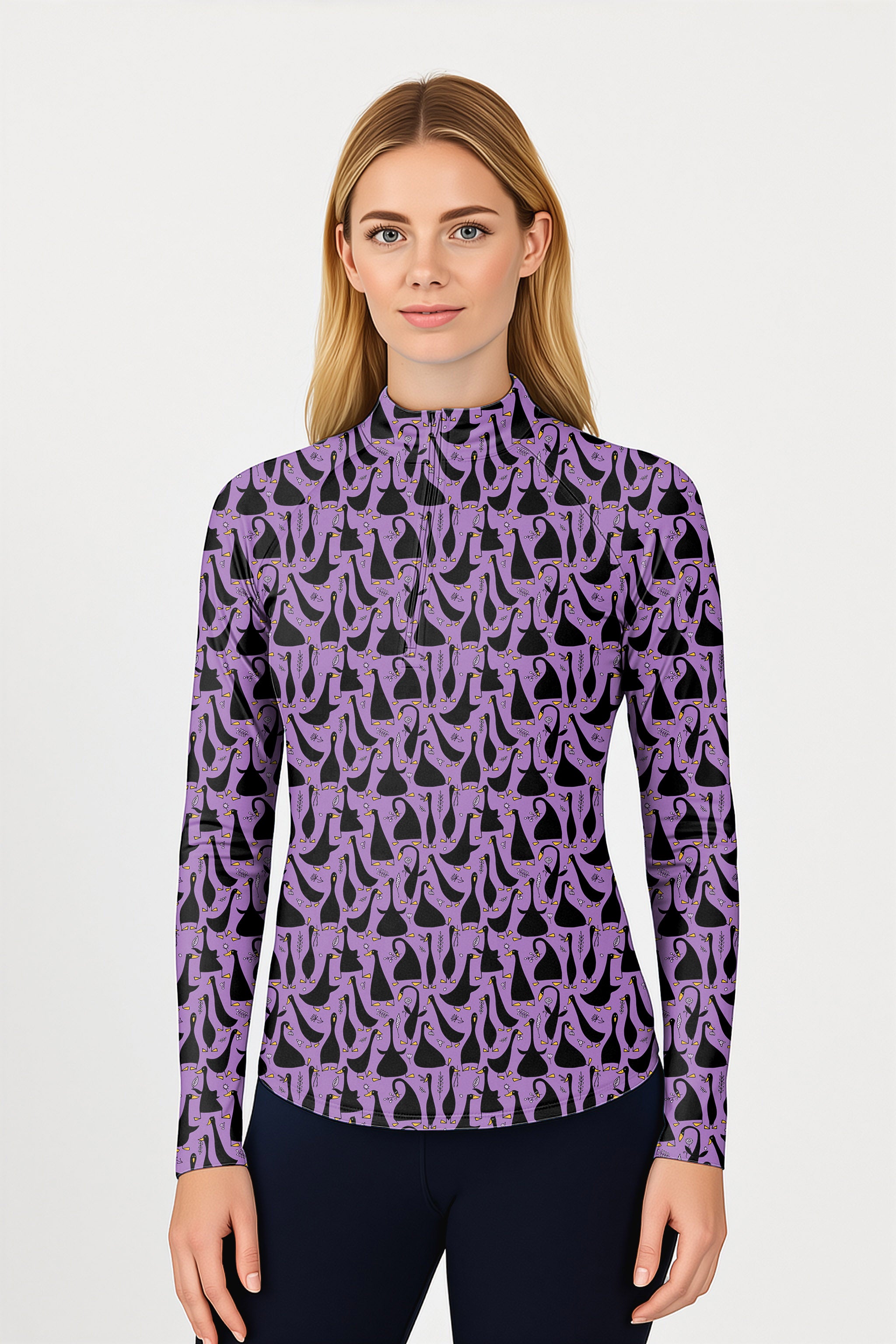 Black Goose Purple Women's Golf Active 3/4 Zipper Top Long Sleeves
